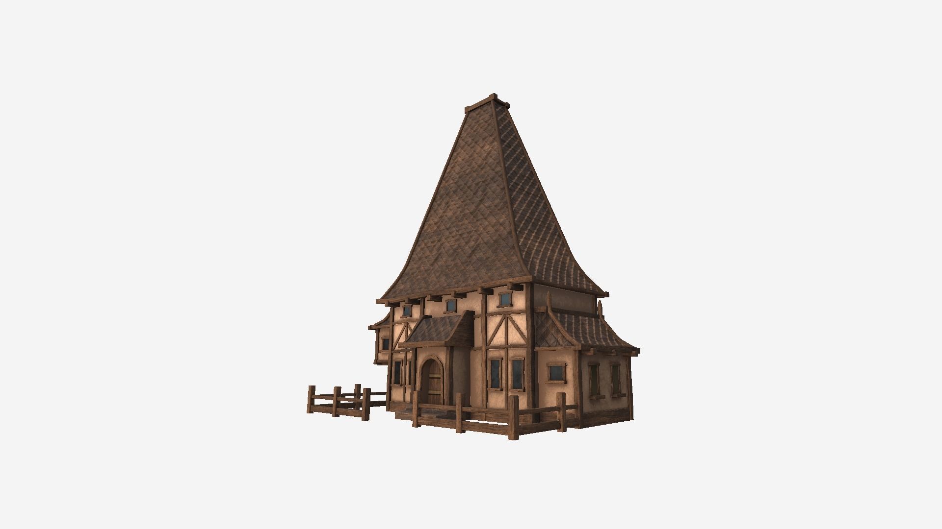 Medieval Building A06 Dark Wood - Scenery Backdrop House Low-poly 3D model_3