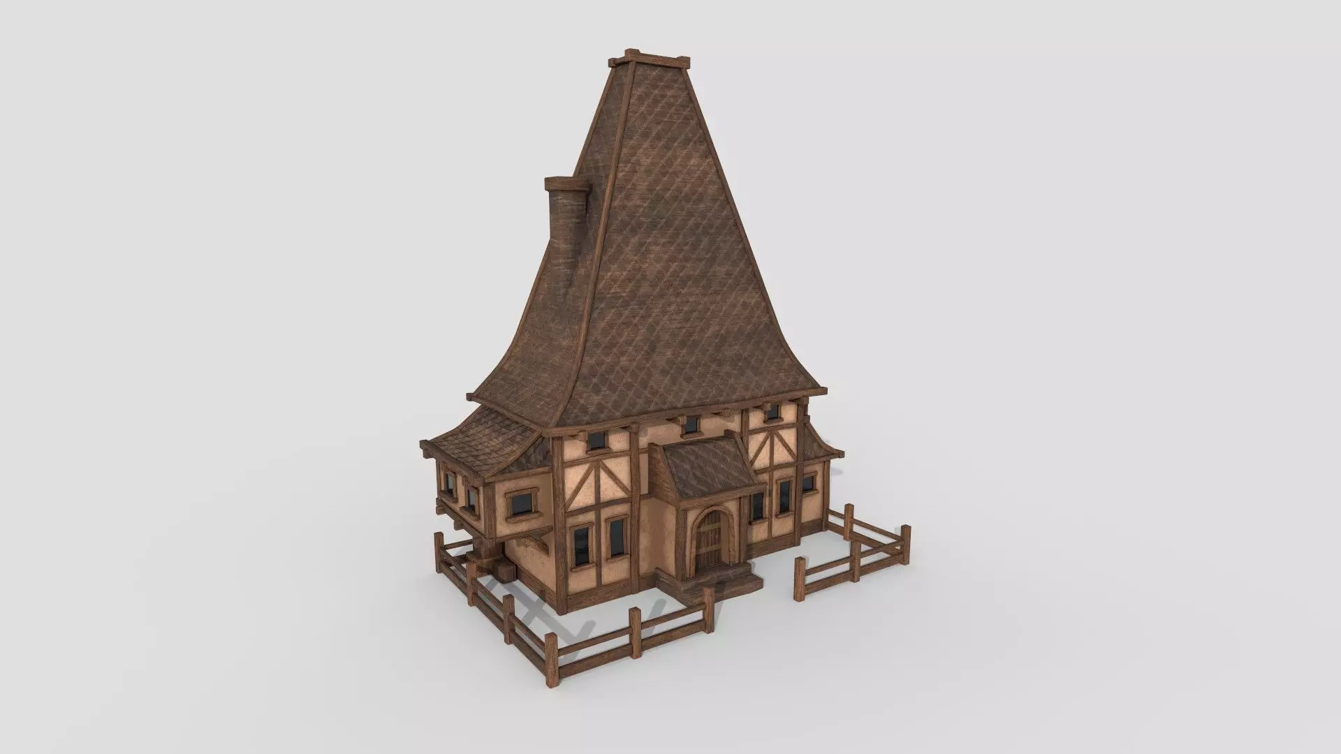 Medieval Building A06 Dark Wood - Scenery Backdrop House Low-poly 3D model_0
