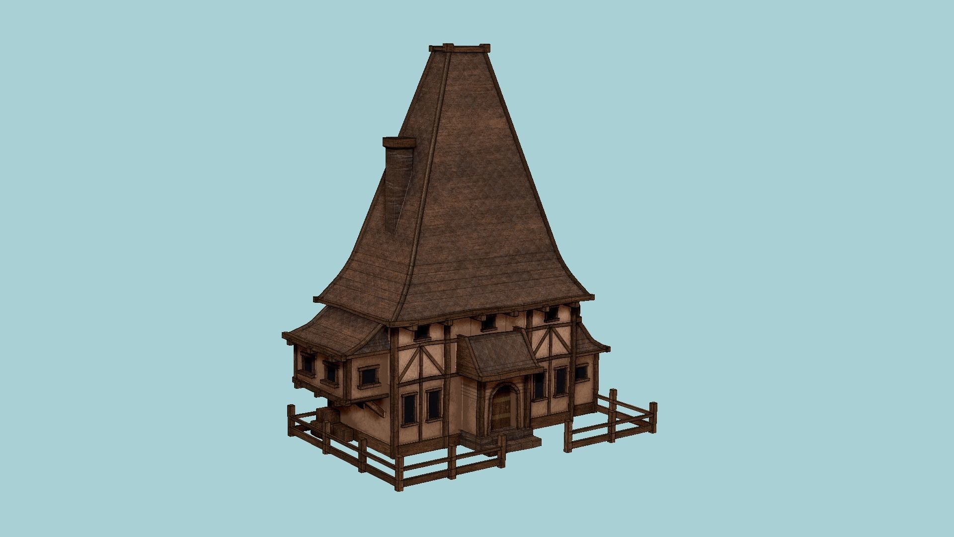 Medieval Building A06 Dark Wood - Scenery Backdrop House Low-poly 3D model_6