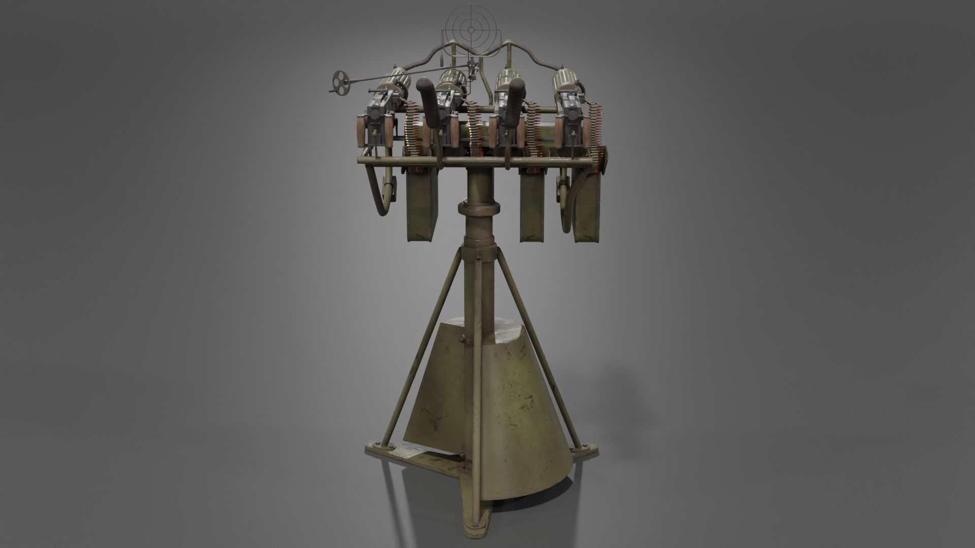 Quadruple mounted Maxim anti aircraft machine gun Low-poly 3D model_10