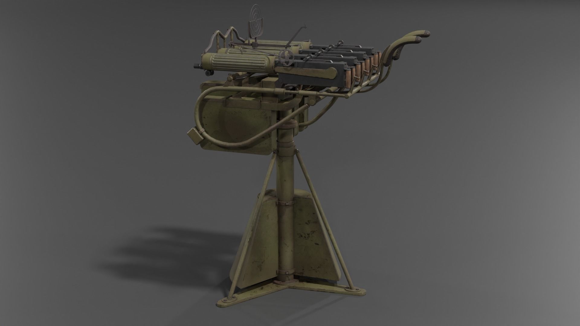 Quadruple mounted Maxim anti aircraft machine gun Low-poly 3D model_8