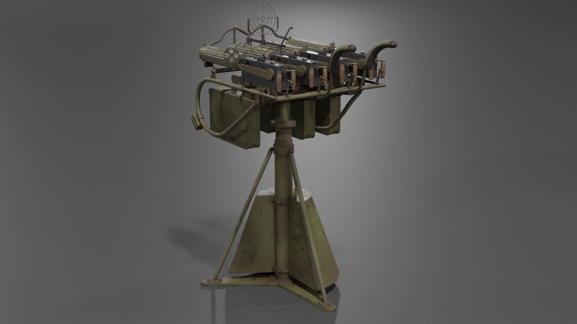 Quadruple mounted Maxim anti aircraft machine gun Low-poly 3D model_9