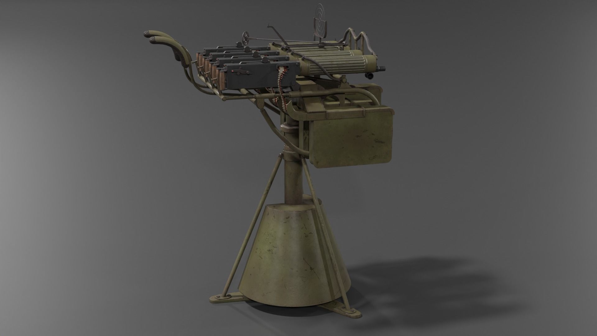 Quadruple mounted Maxim anti aircraft machine gun Low-poly 3D model_12