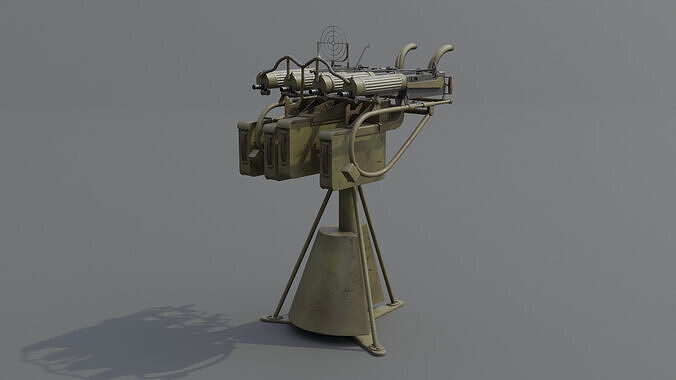 Quadruple mounted Maxim anti aircraft machine gun Low-poly 3D model