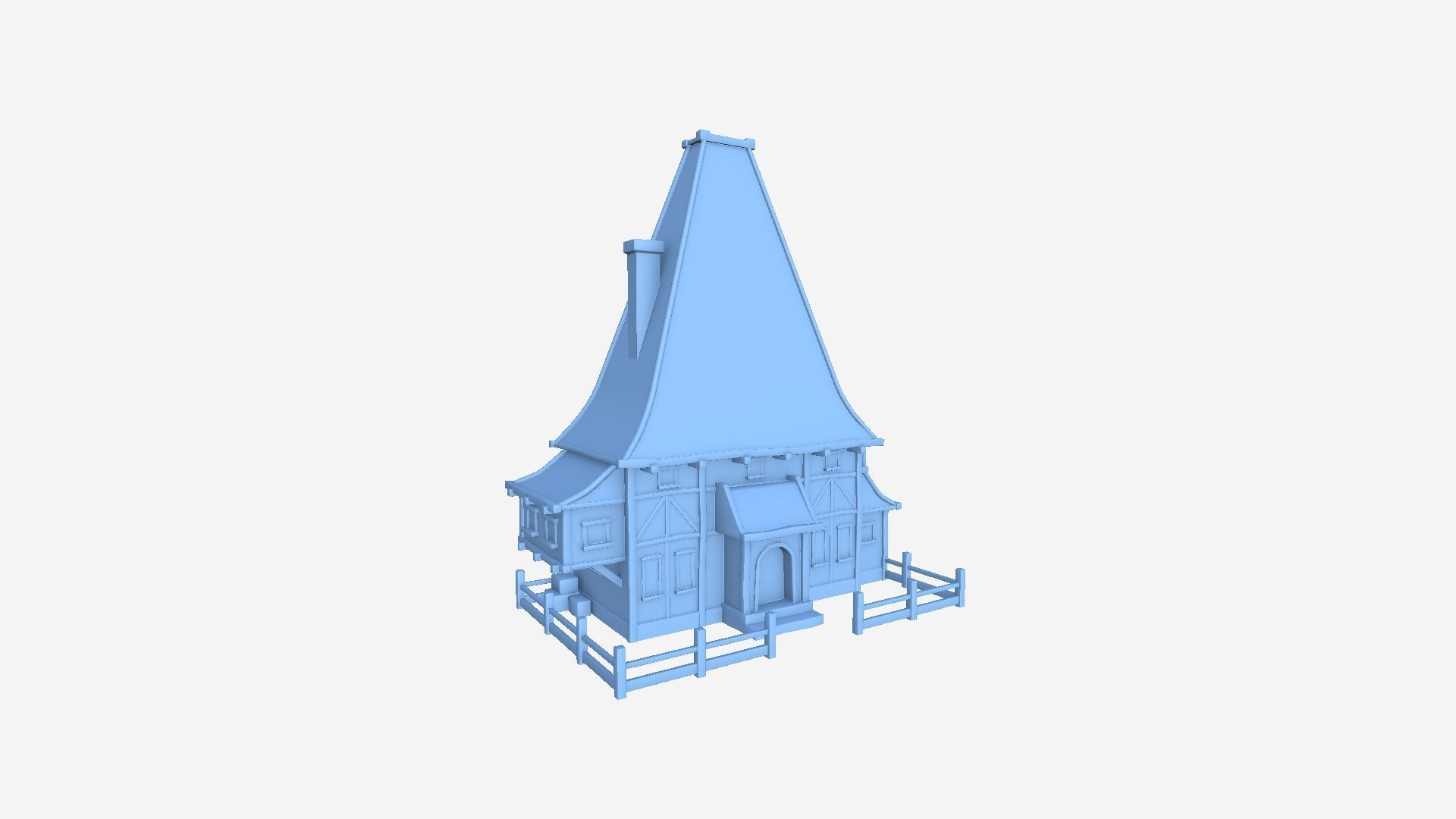 Medieval Building A07 Light Wood - Scenery Backdrop House Low-poly 3D model_7