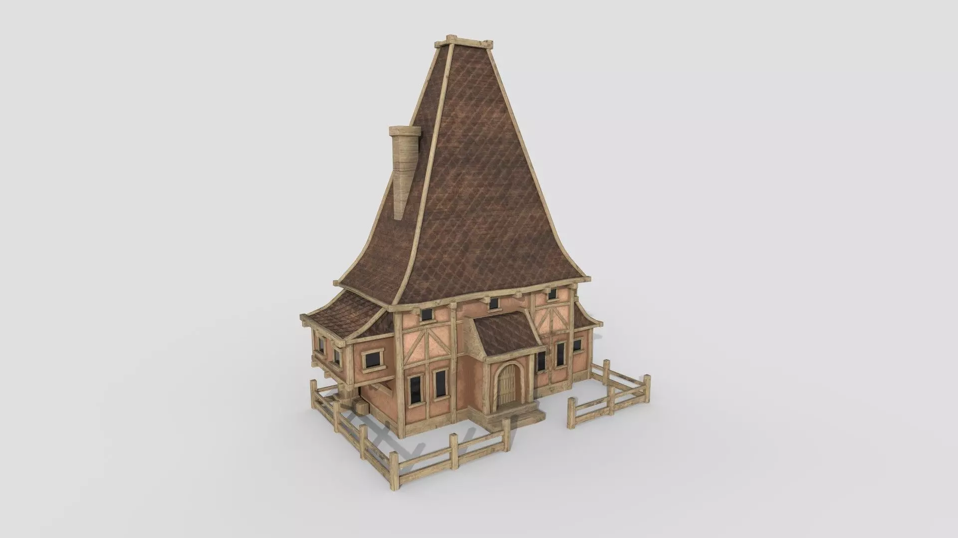 Medieval Building A07 Light Wood - Scenery Backdrop House Low-poly 3D model_0