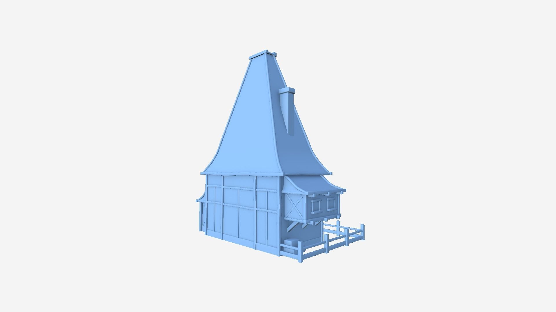 Medieval Building A07 Light Wood - Scenery Backdrop House Low-poly 3D model_9