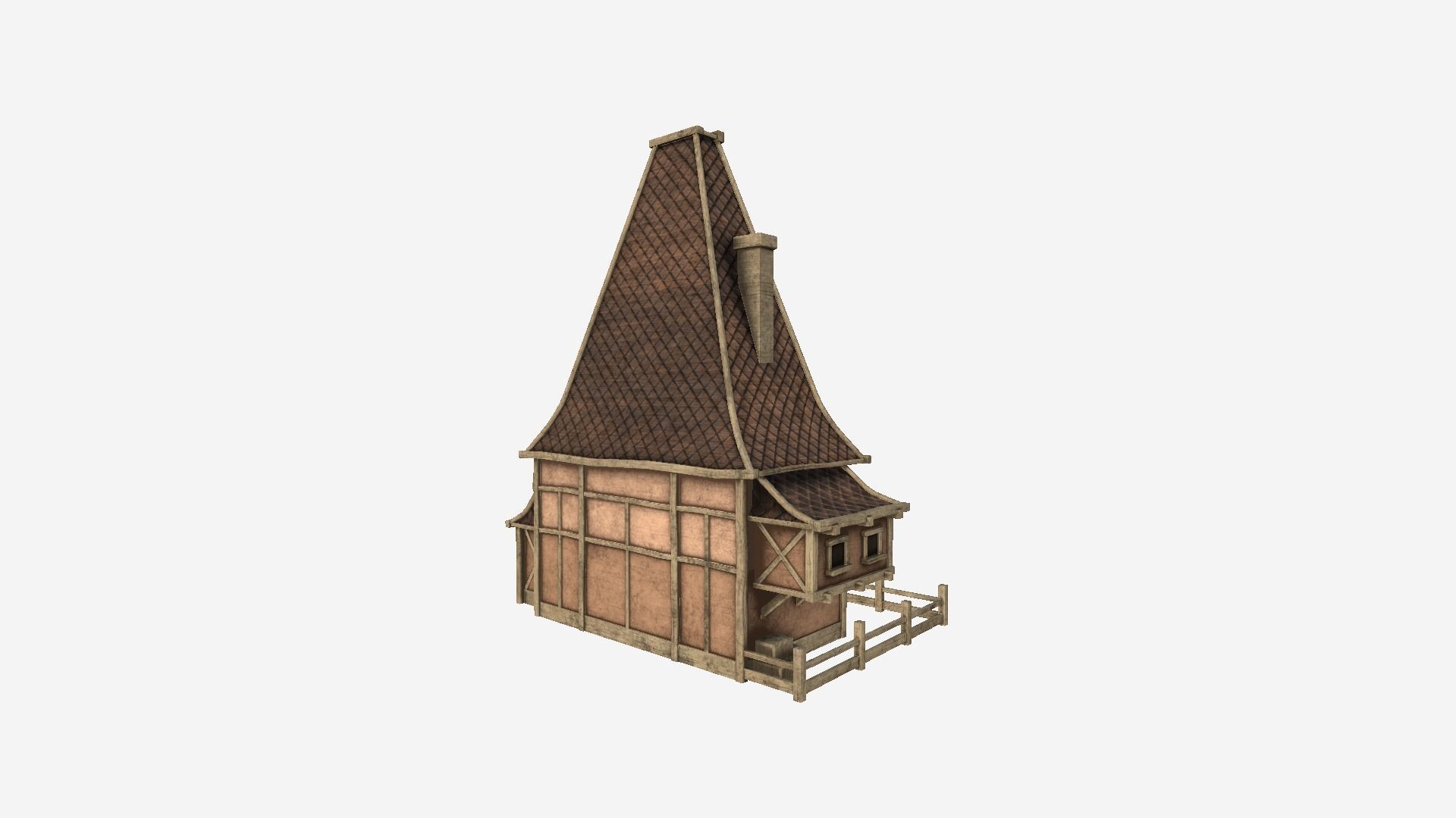 Medieval Building A07 Light Wood - Scenery Backdrop House Low-poly 3D model_2