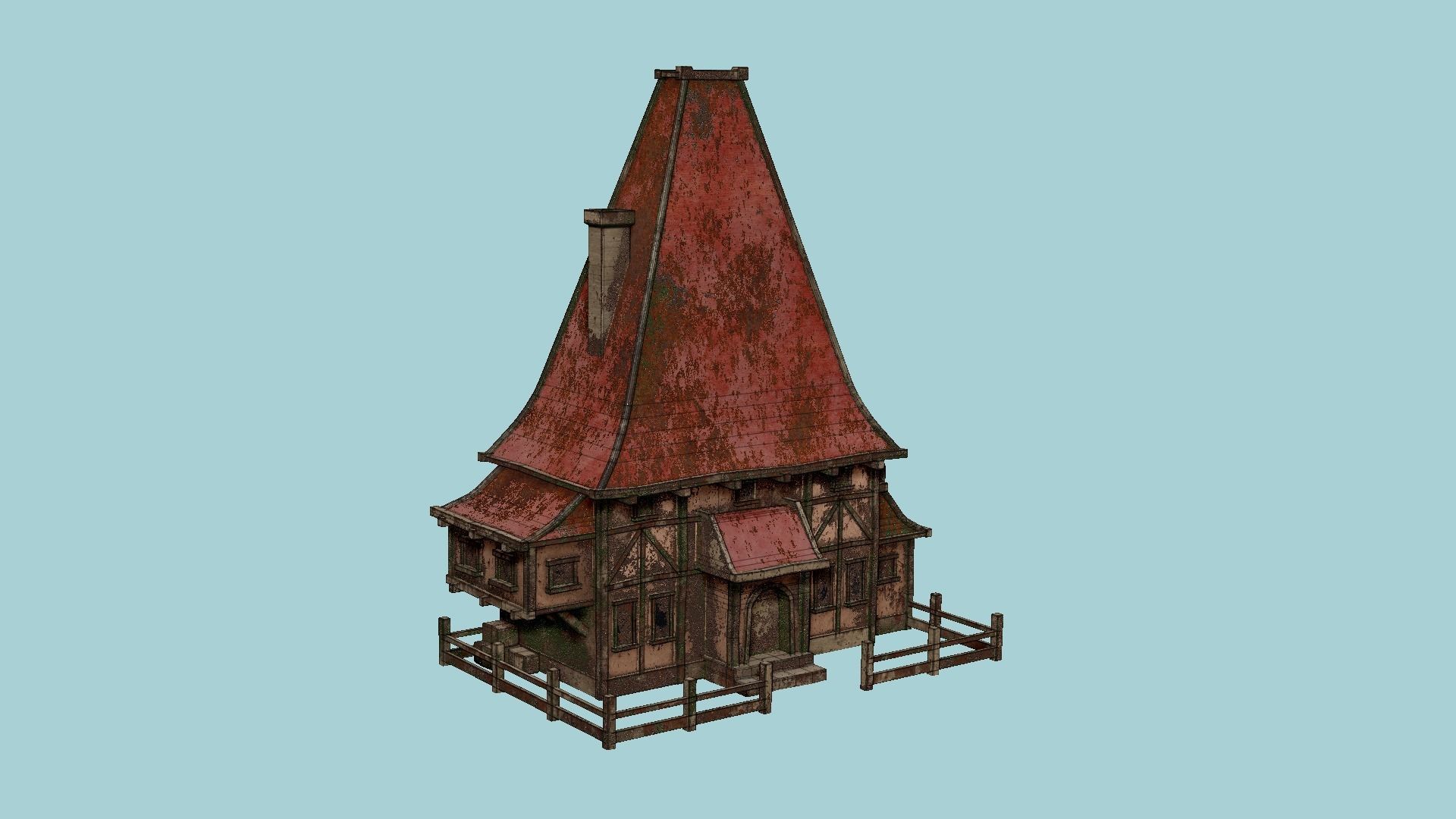 Medieval Building A08 Destroyed Old - Scenery Backdrop House Low-poly 3D model_6