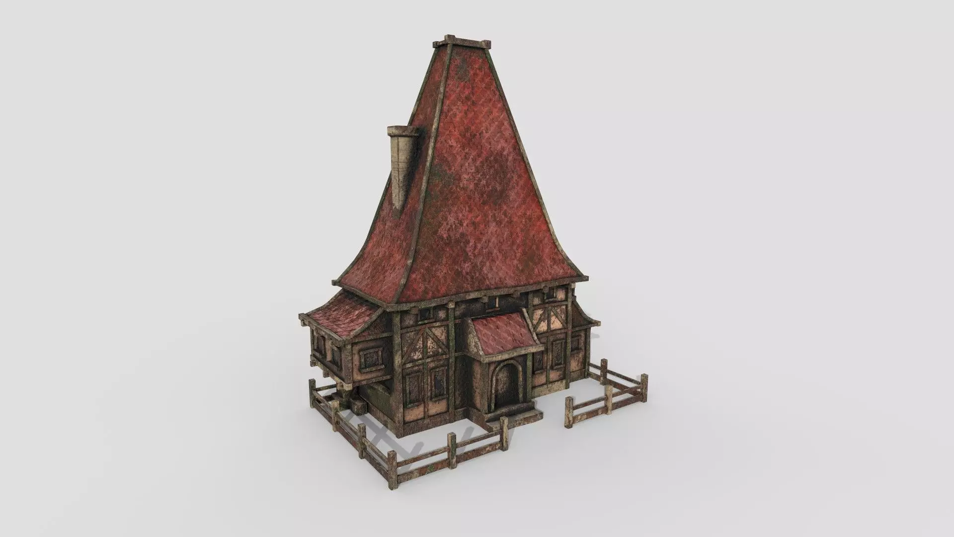 Medieval Building A08 Destroyed Old - Scenery Backdrop House Low-poly 3D model_0