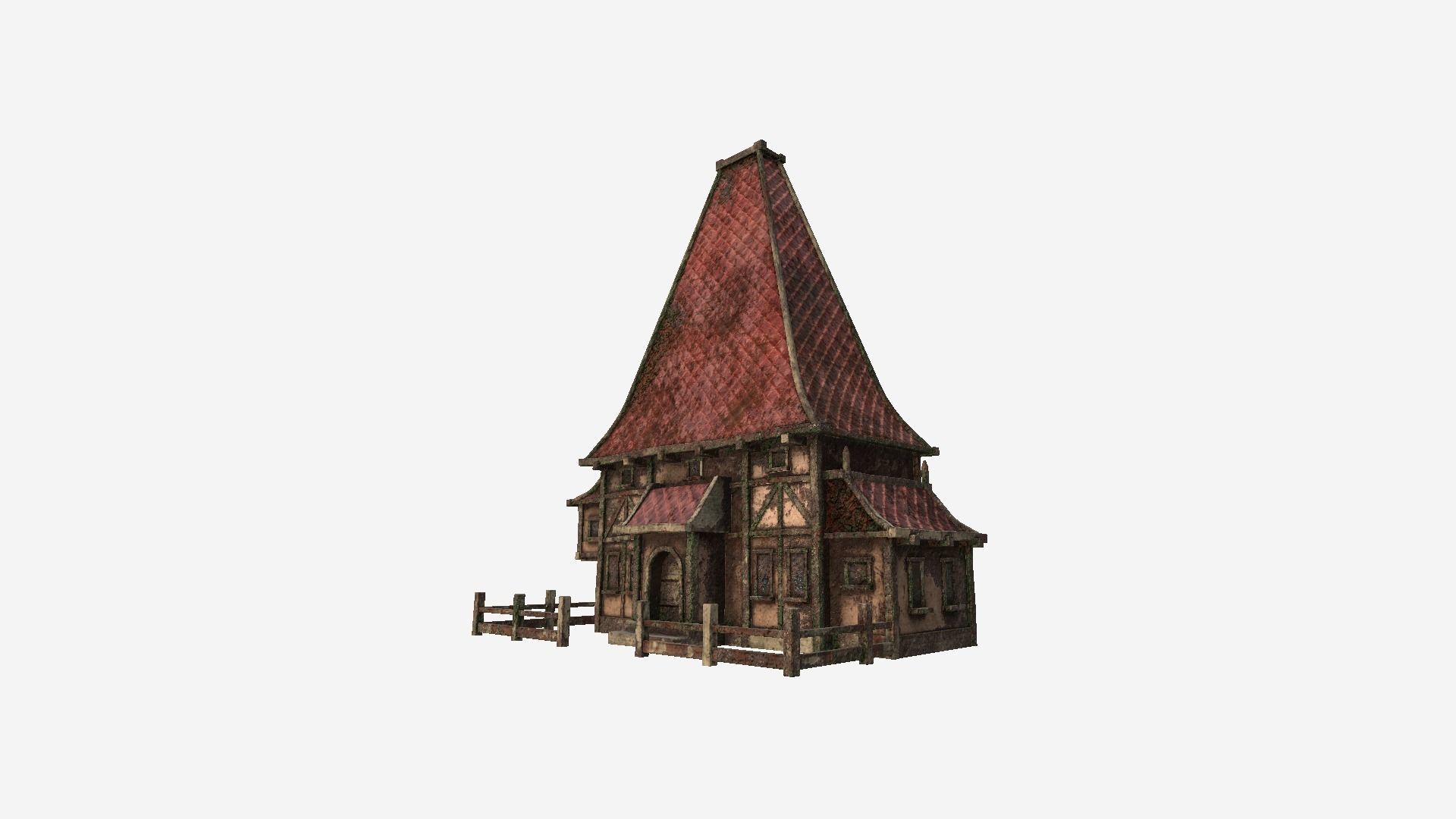Medieval Building A08 Destroyed Old - Scenery Backdrop House Low-poly 3D model_3