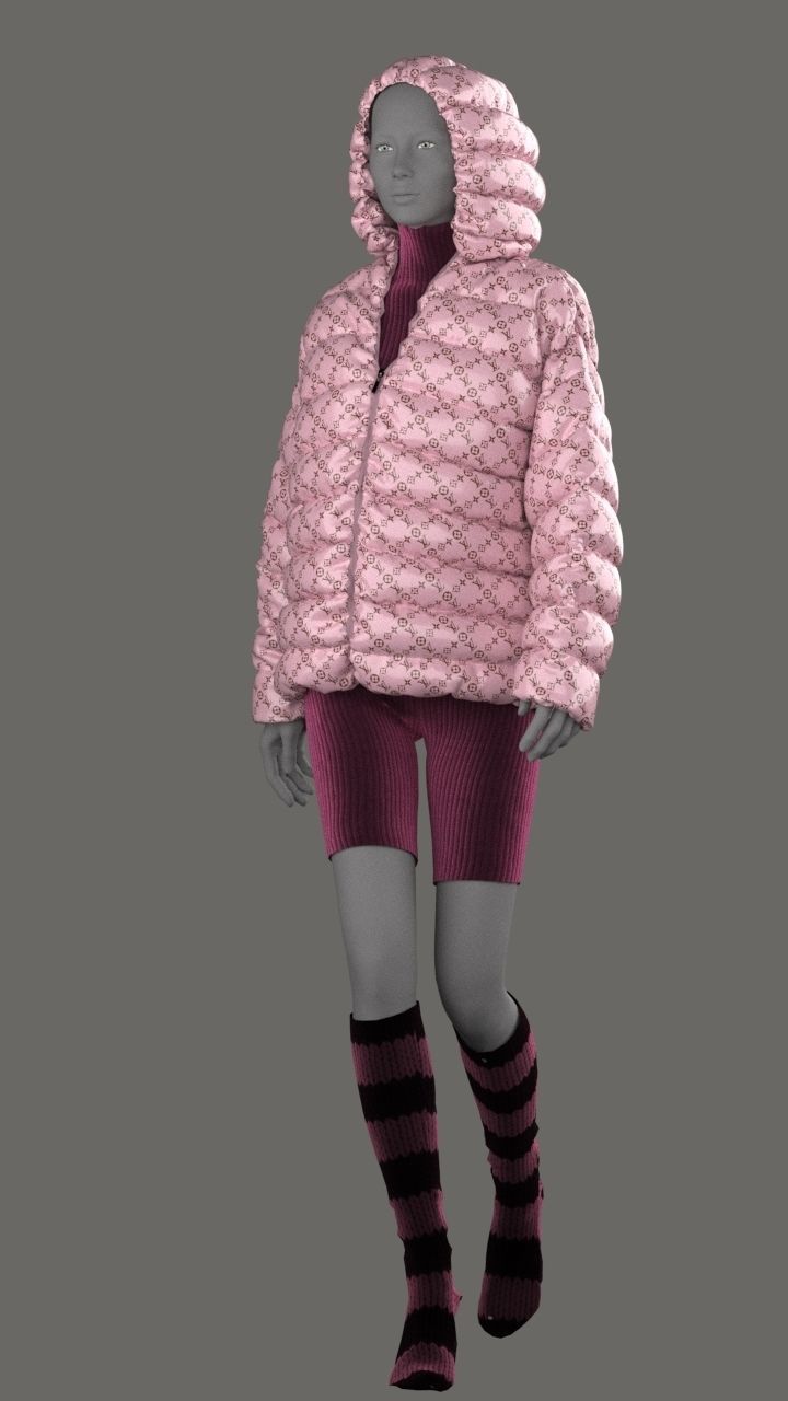 Puffer woman in jacket 3D model_10