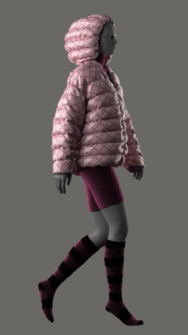 Puffer woman in jacket 3D model_3