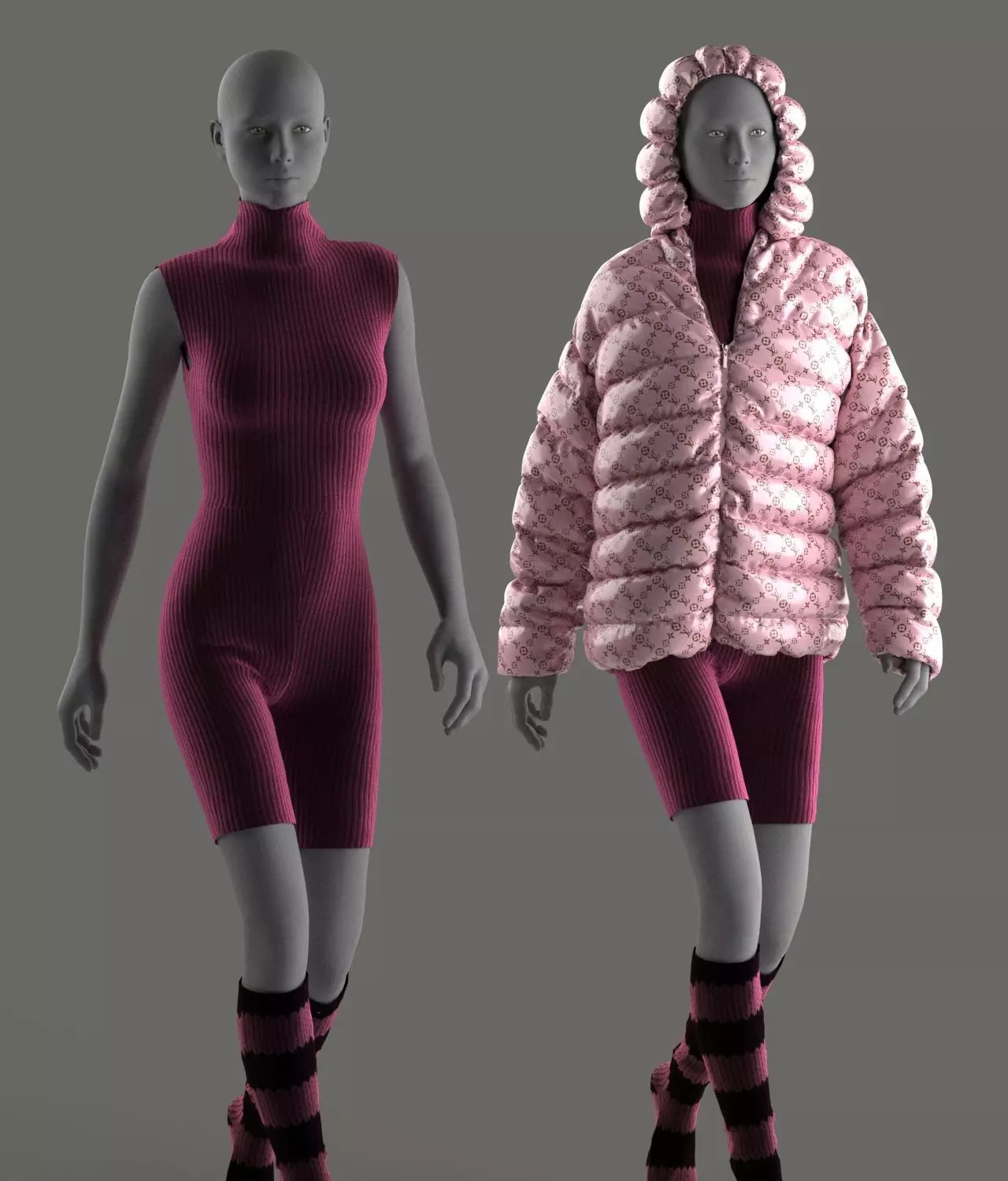 Puffer woman in jacket 3D model_0