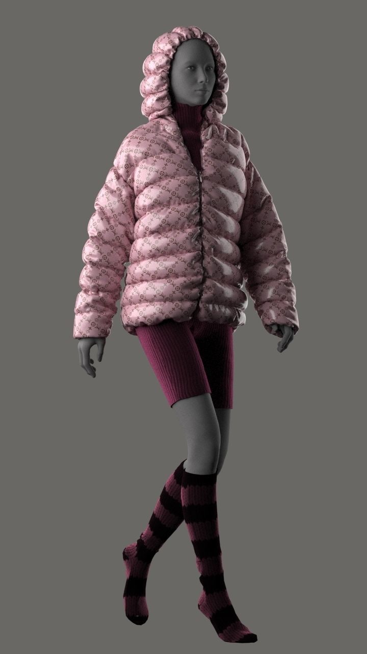 Puffer woman in jacket 3D model_4