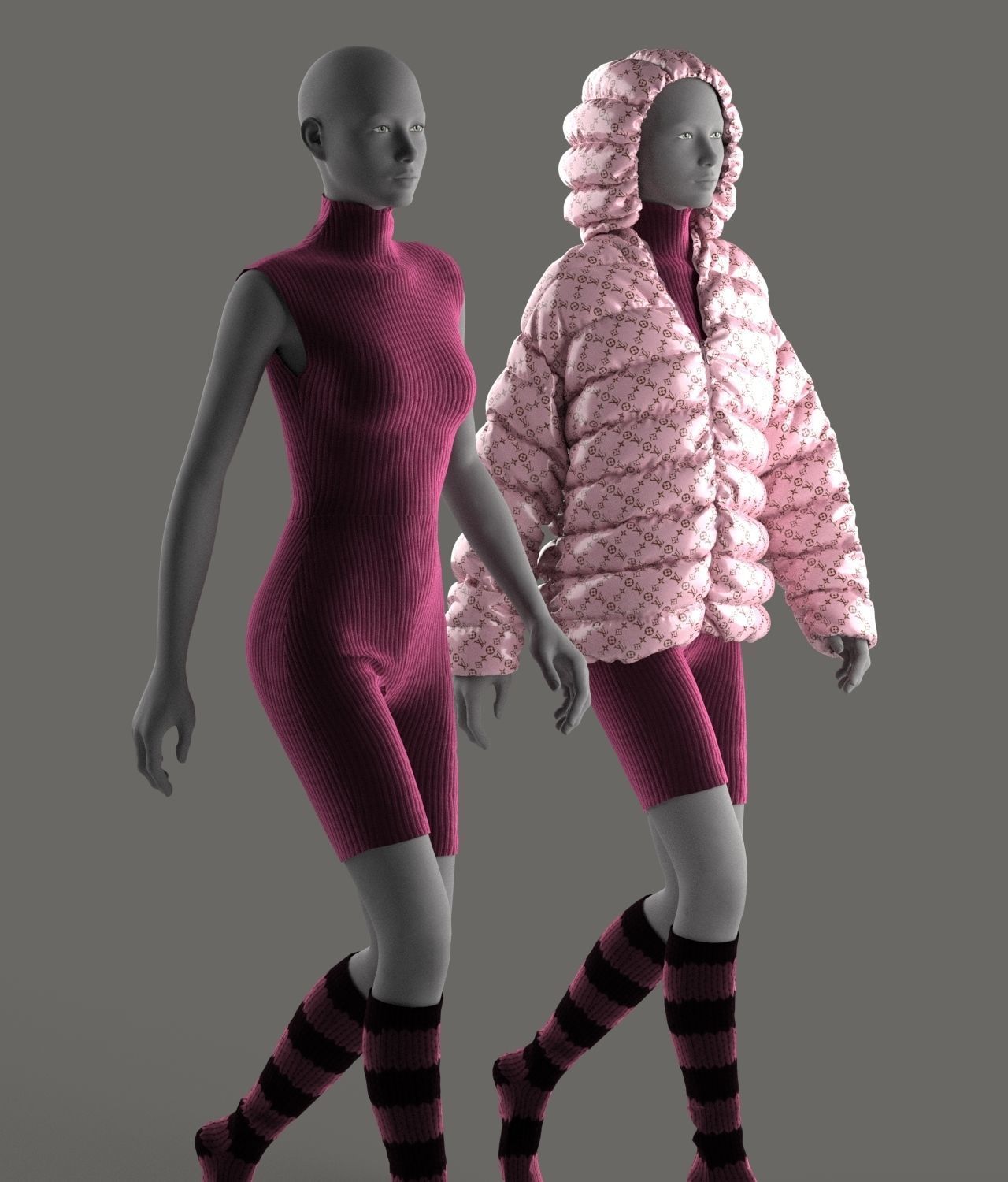 Puffer woman in jacket 3D model_2