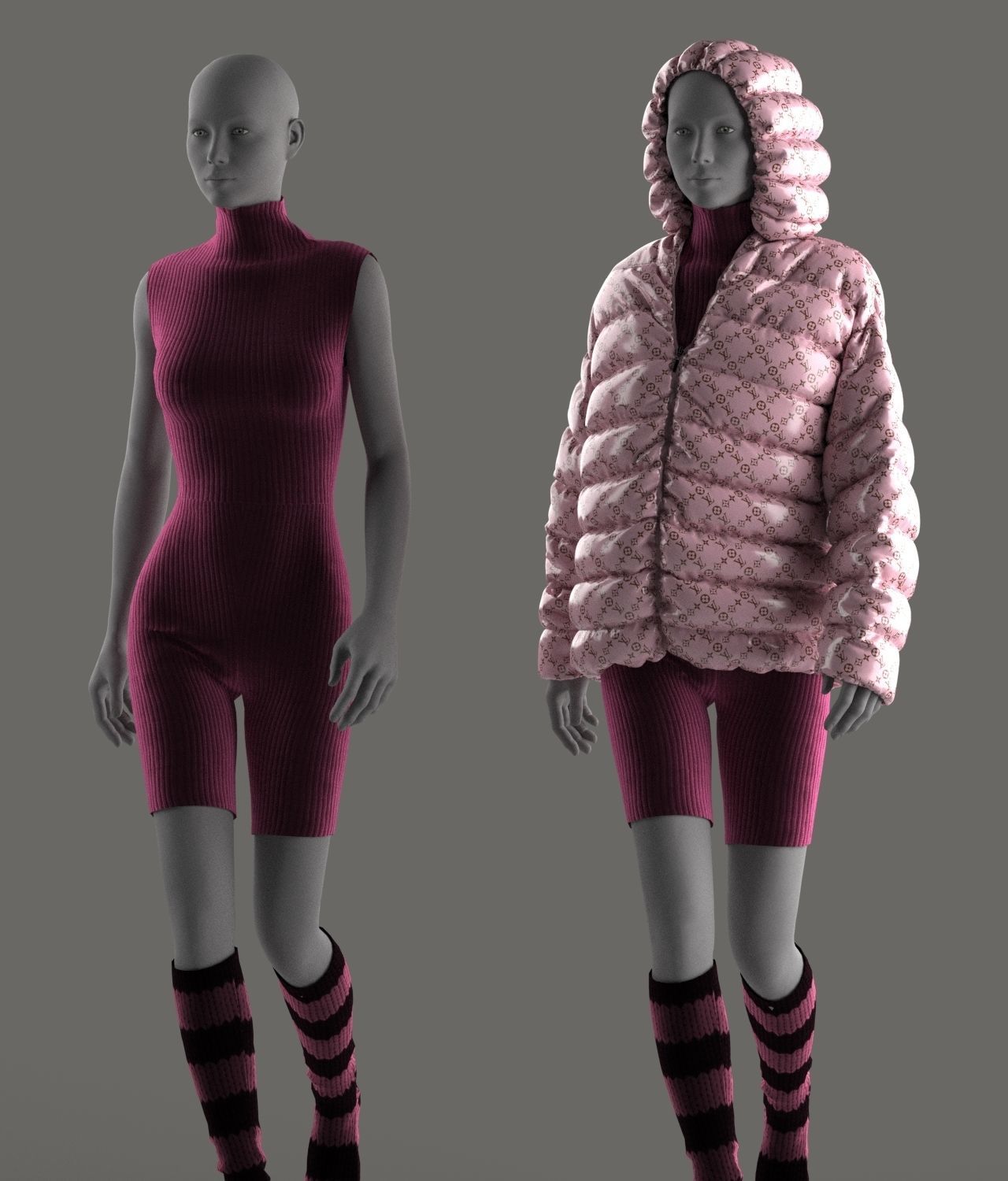 Puffer woman in jacket 3D model_1