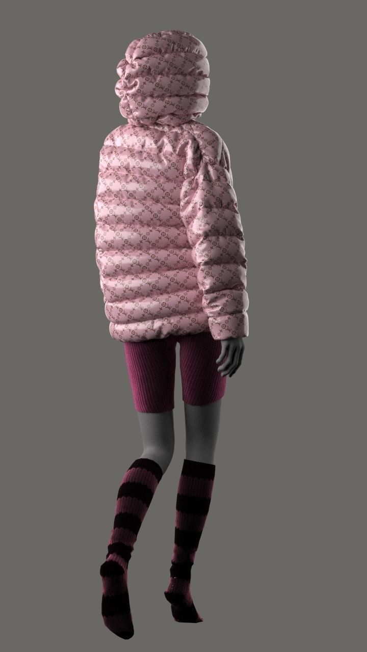 Puffer woman in jacket 3D model_6