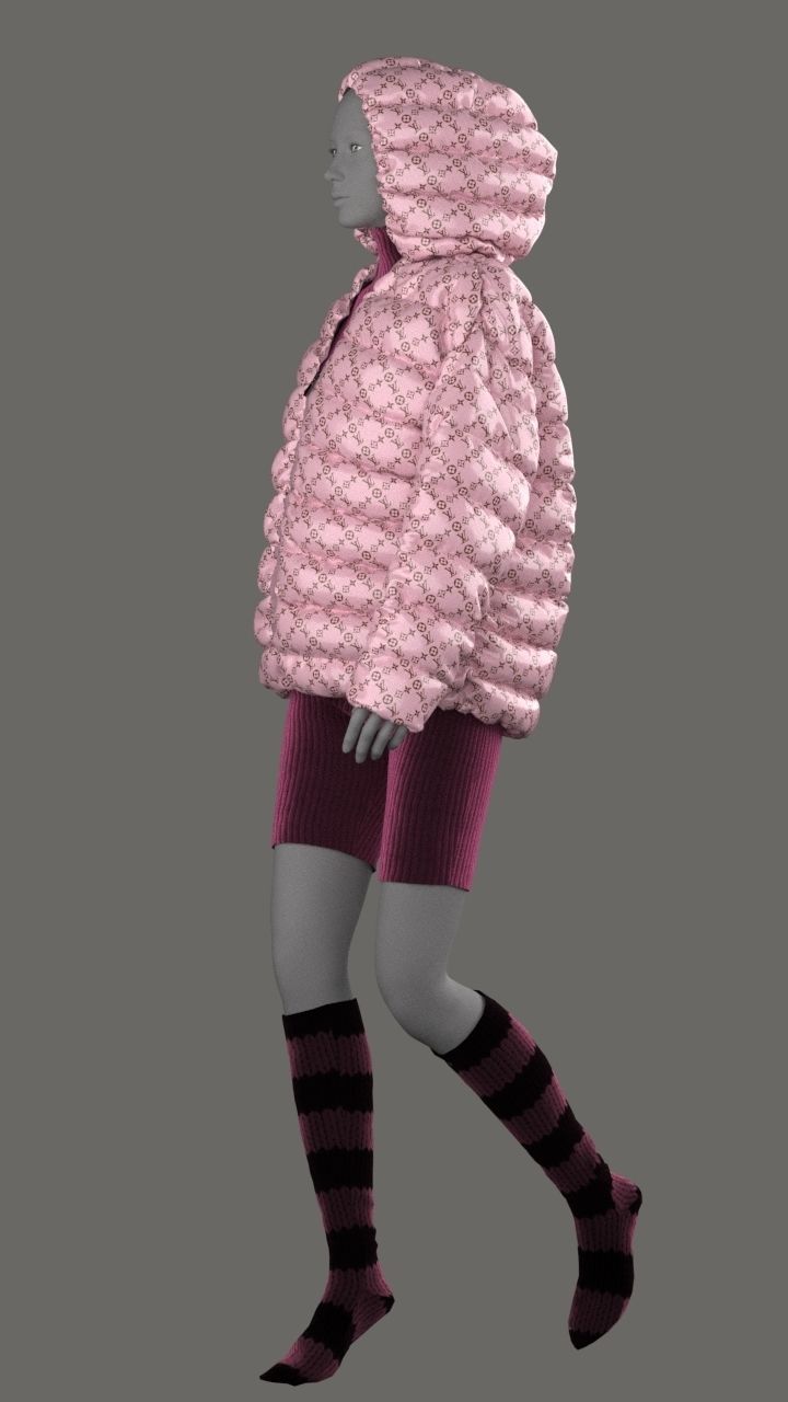 Puffer woman in jacket 3D model_9