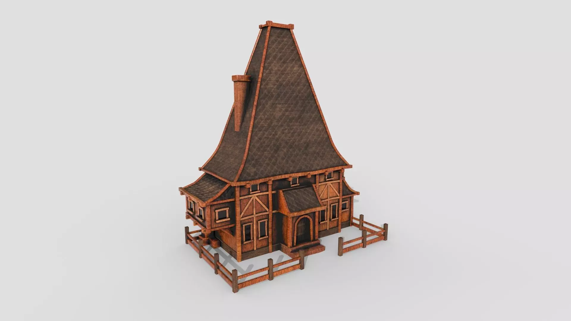 Medieval Building A09 Noble Wood - Scenery Backdrop House Low-poly 3D model_0