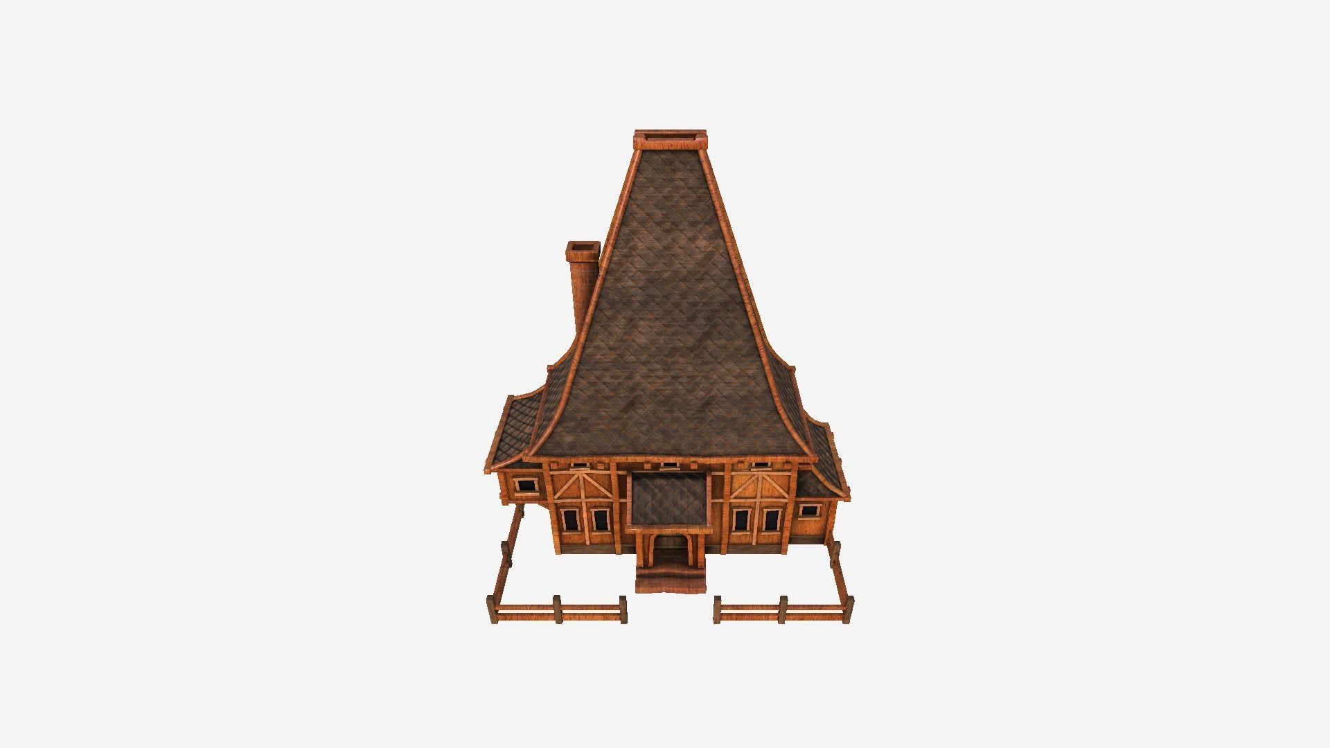 Medieval Building A09 Noble Wood - Scenery Backdrop House Low-poly 3D model_4