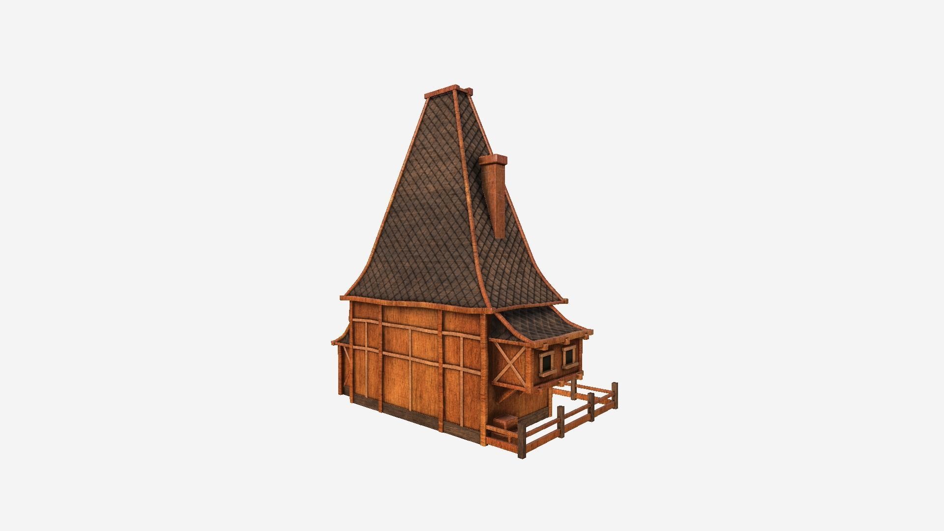 Medieval Building A09 Noble Wood - Scenery Backdrop House Low-poly 3D model_2