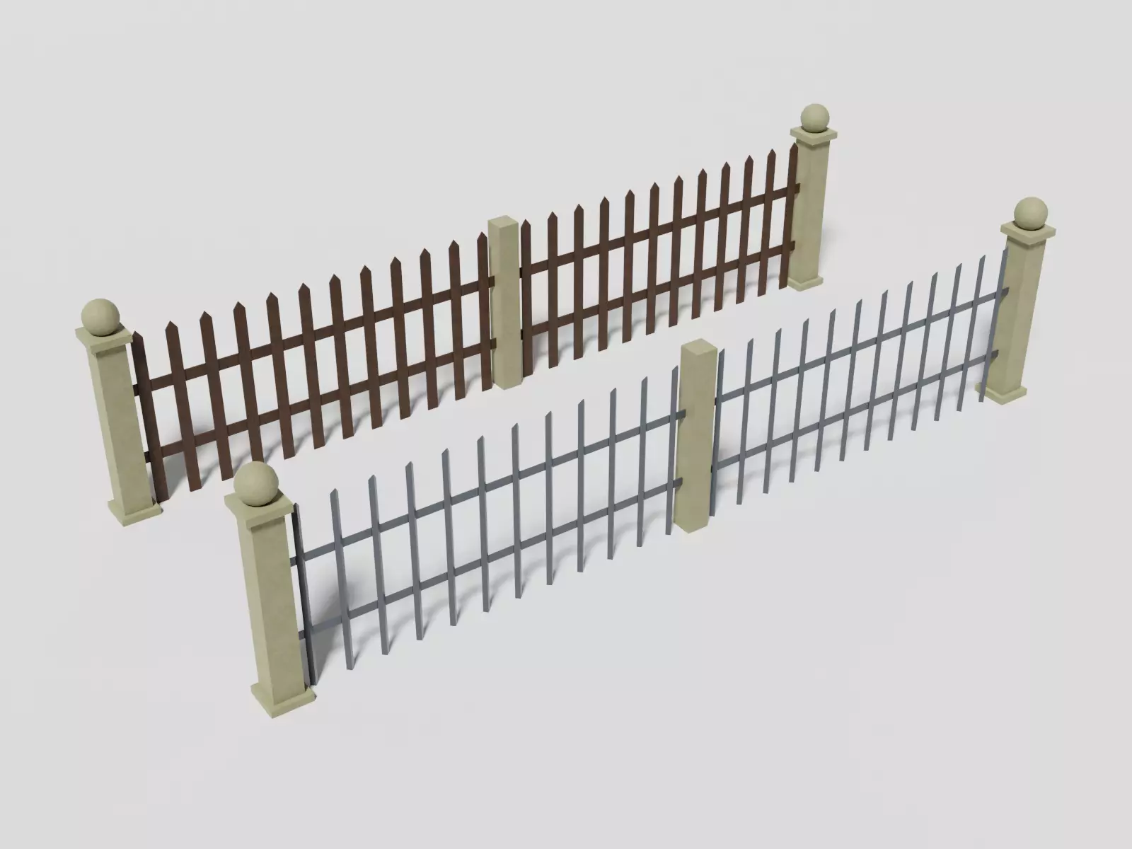Garden fence Low-poly 3D model_0