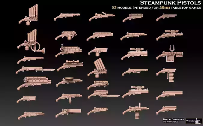 Steampunk Pistols Megapack 3D print model