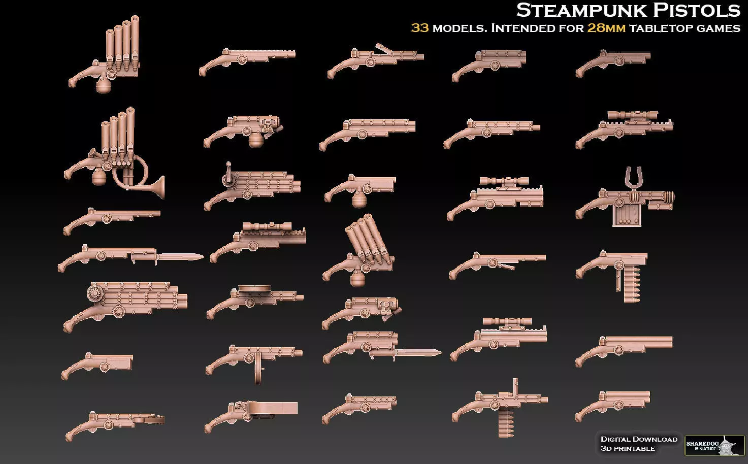 Steampunk Pistols Megapack 3D print model_0
