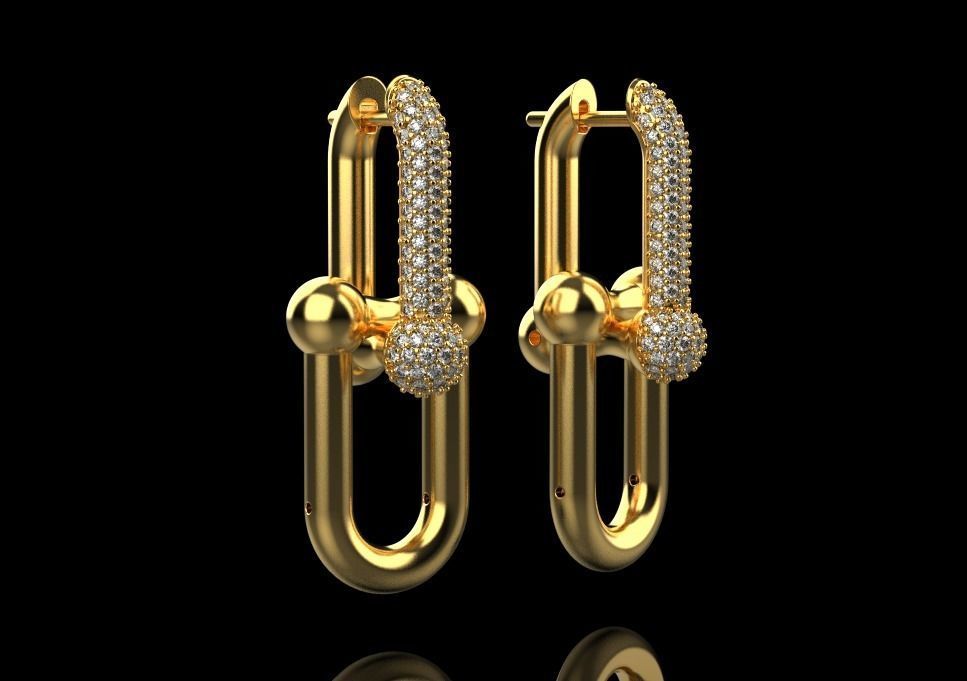 tiffany earrings with large links with bright diamonds 3D print model_12