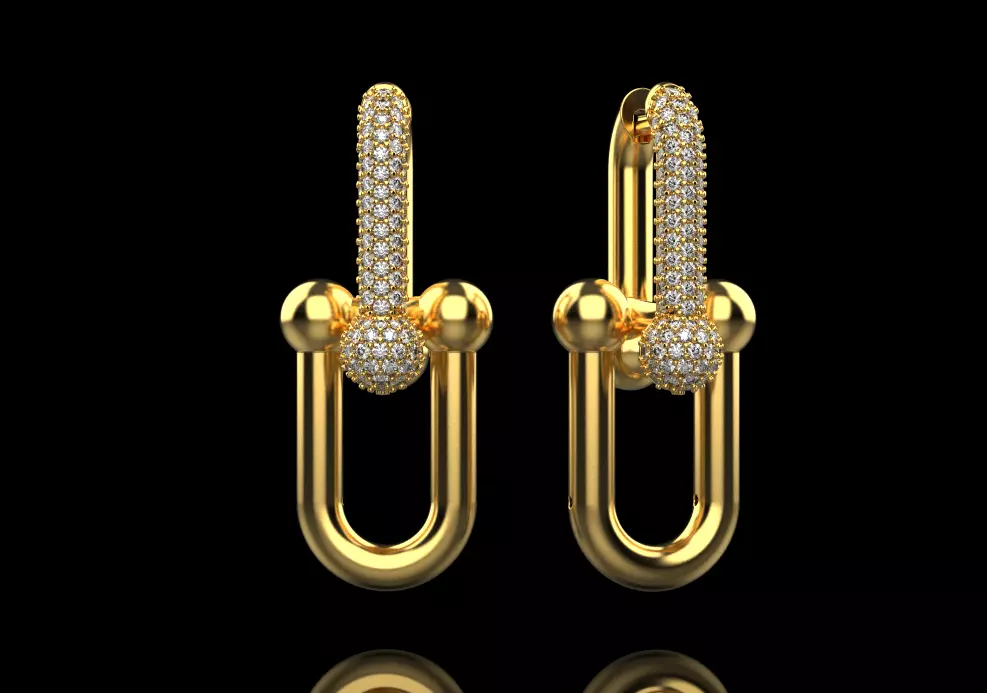 tiffany earrings with large links with bright diamonds 3D print model_0