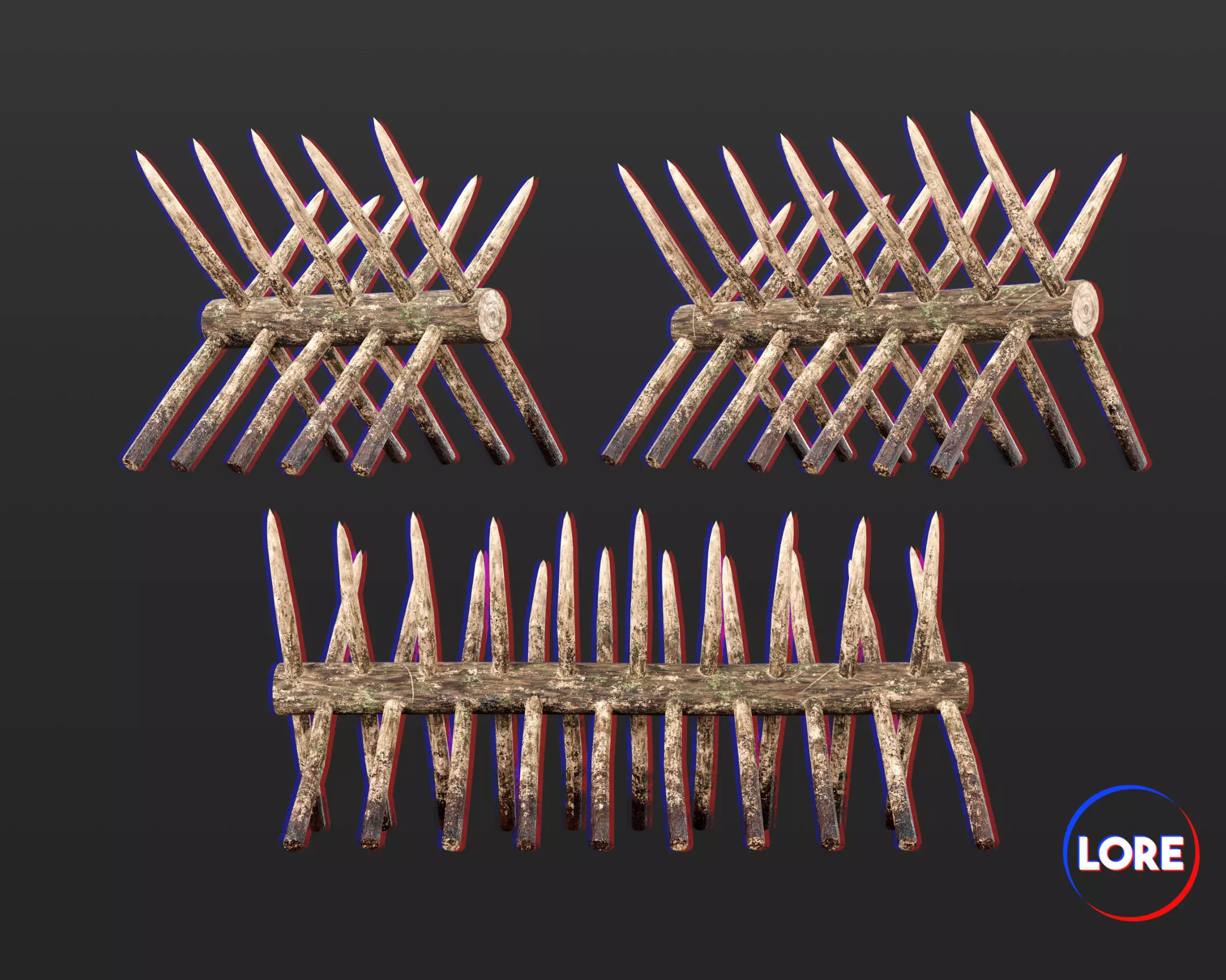 Medieval Defense Spike Barricades Low-poly 3D model_0
