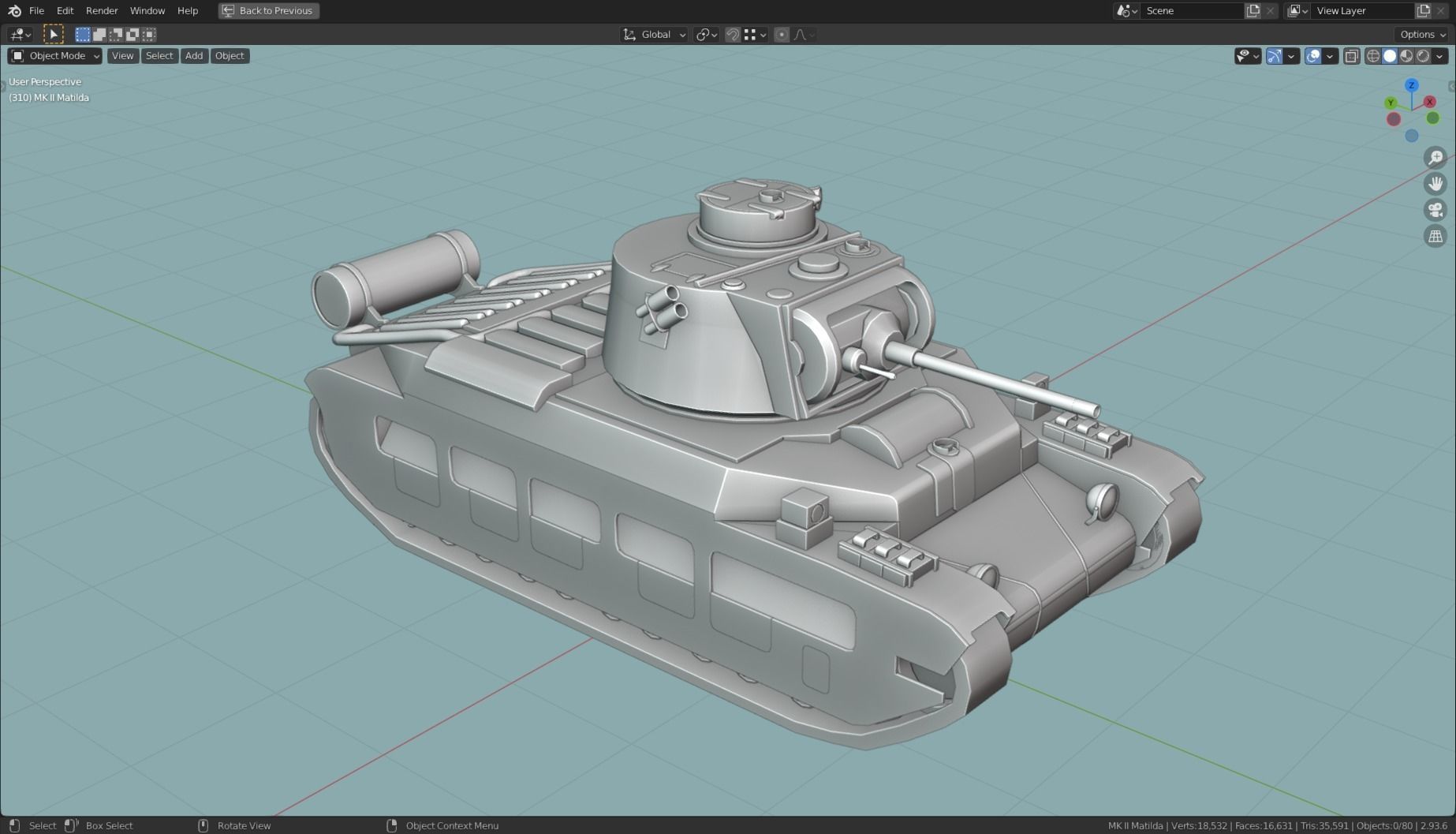 MK II Matilda Tank Base Mesh Low-poly 3D model_15