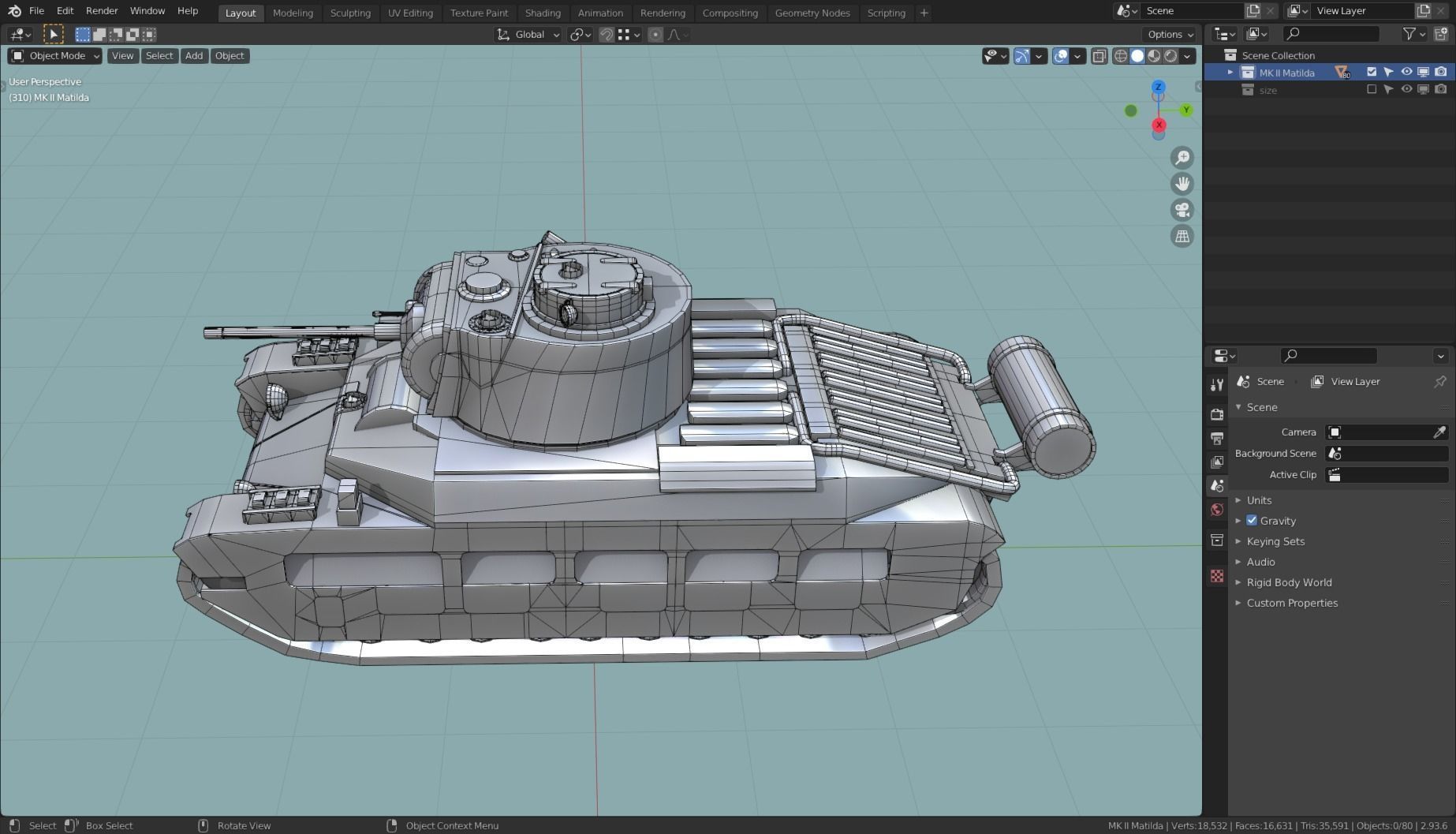 MK II Matilda Tank Base Mesh Low-poly 3D model_5