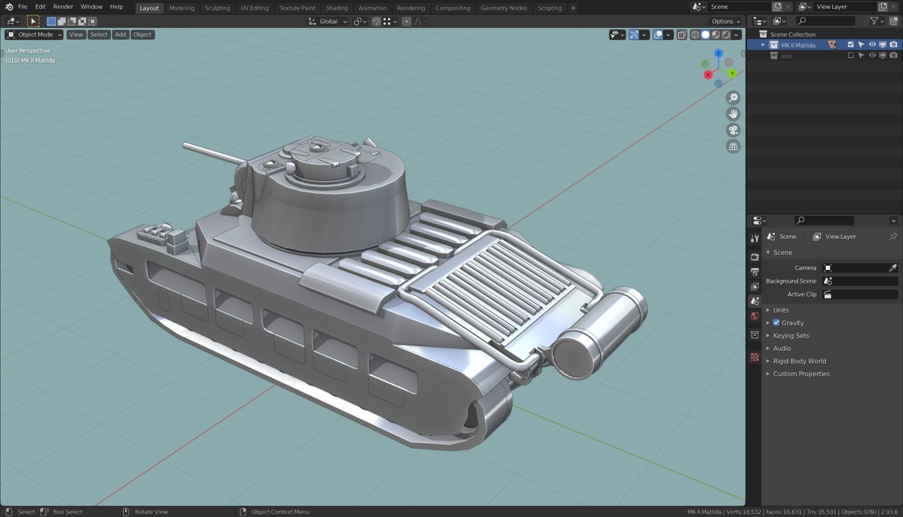 MK II Matilda Tank Base Mesh Low-poly 3D model_4