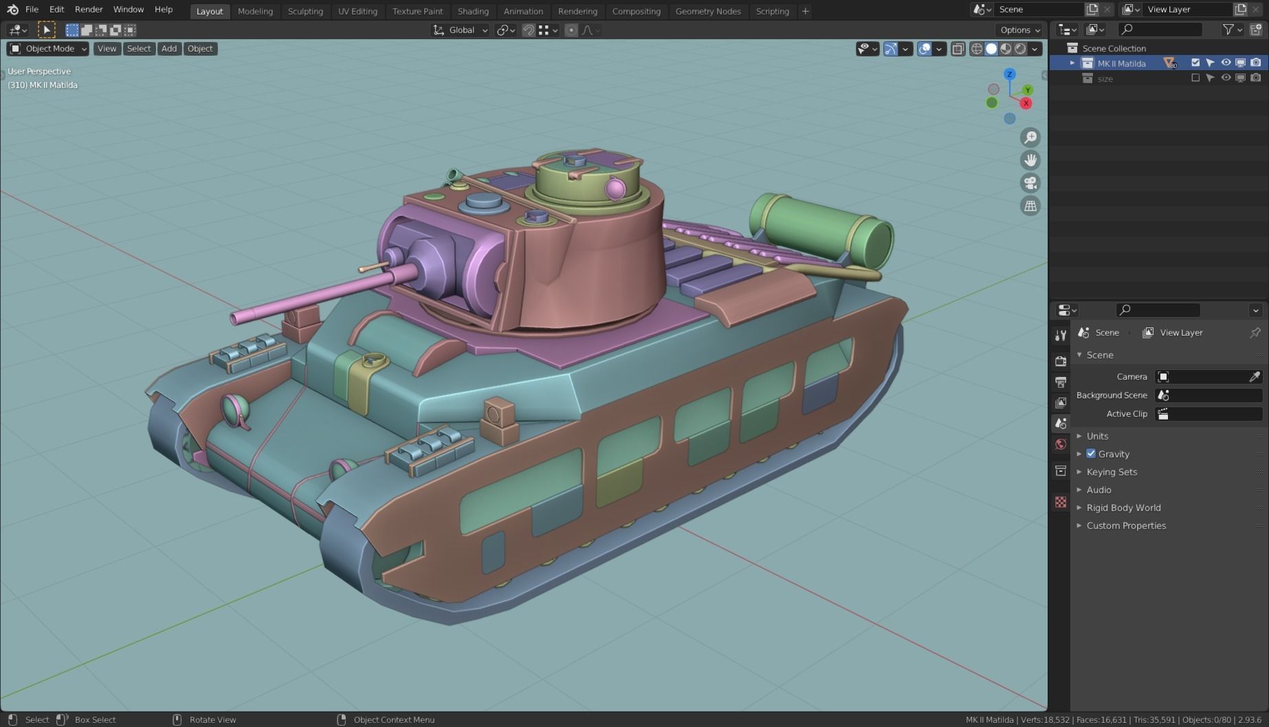 MK II Matilda Tank Base Mesh Low-poly 3D model_16