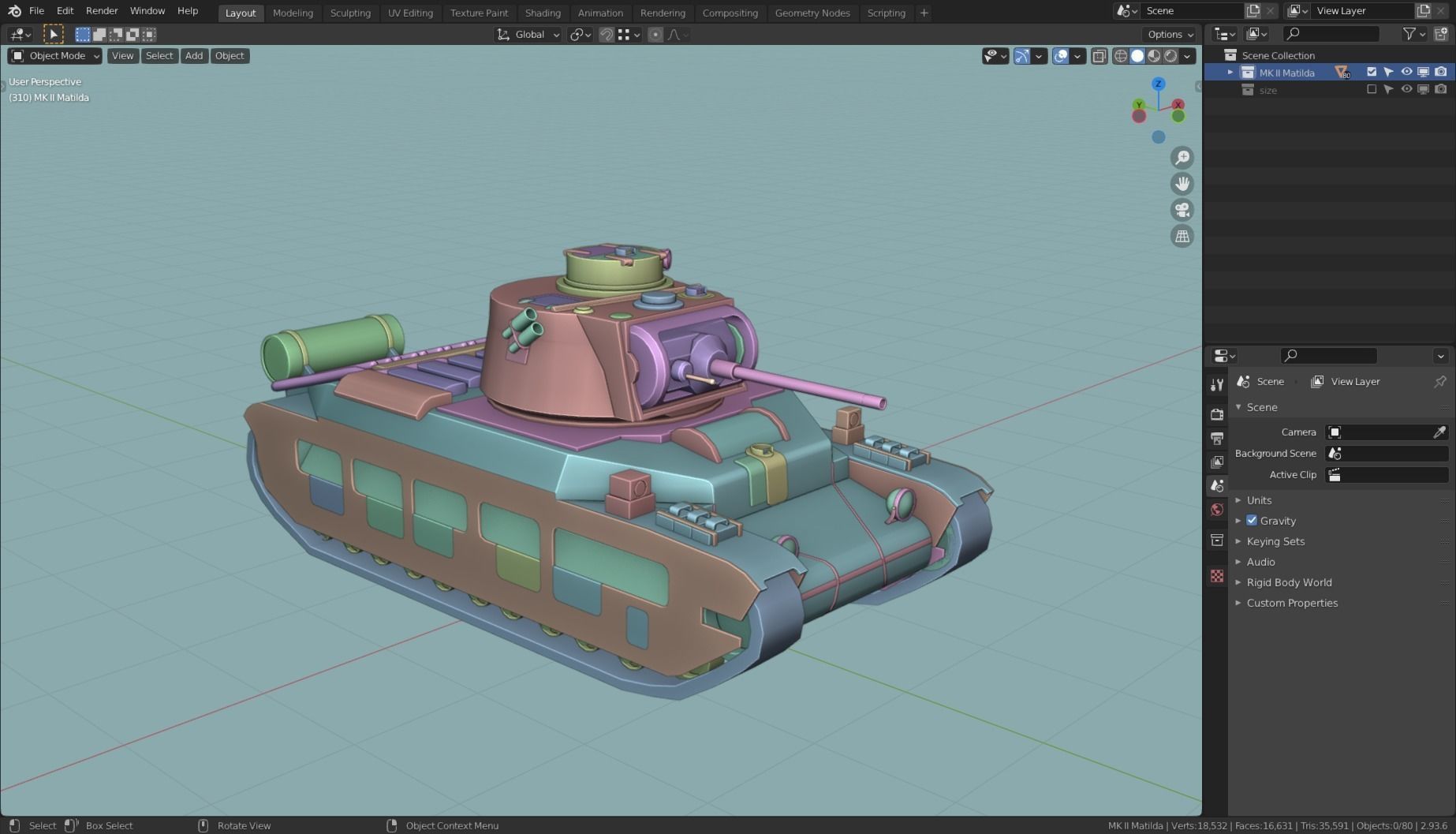 MK II Matilda Tank Base Mesh Low-poly 3D model_2