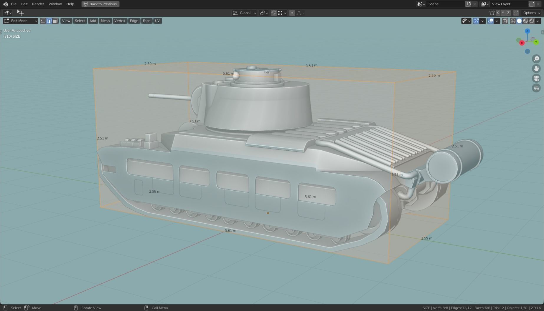MK II Matilda Tank Base Mesh Low-poly 3D model_10