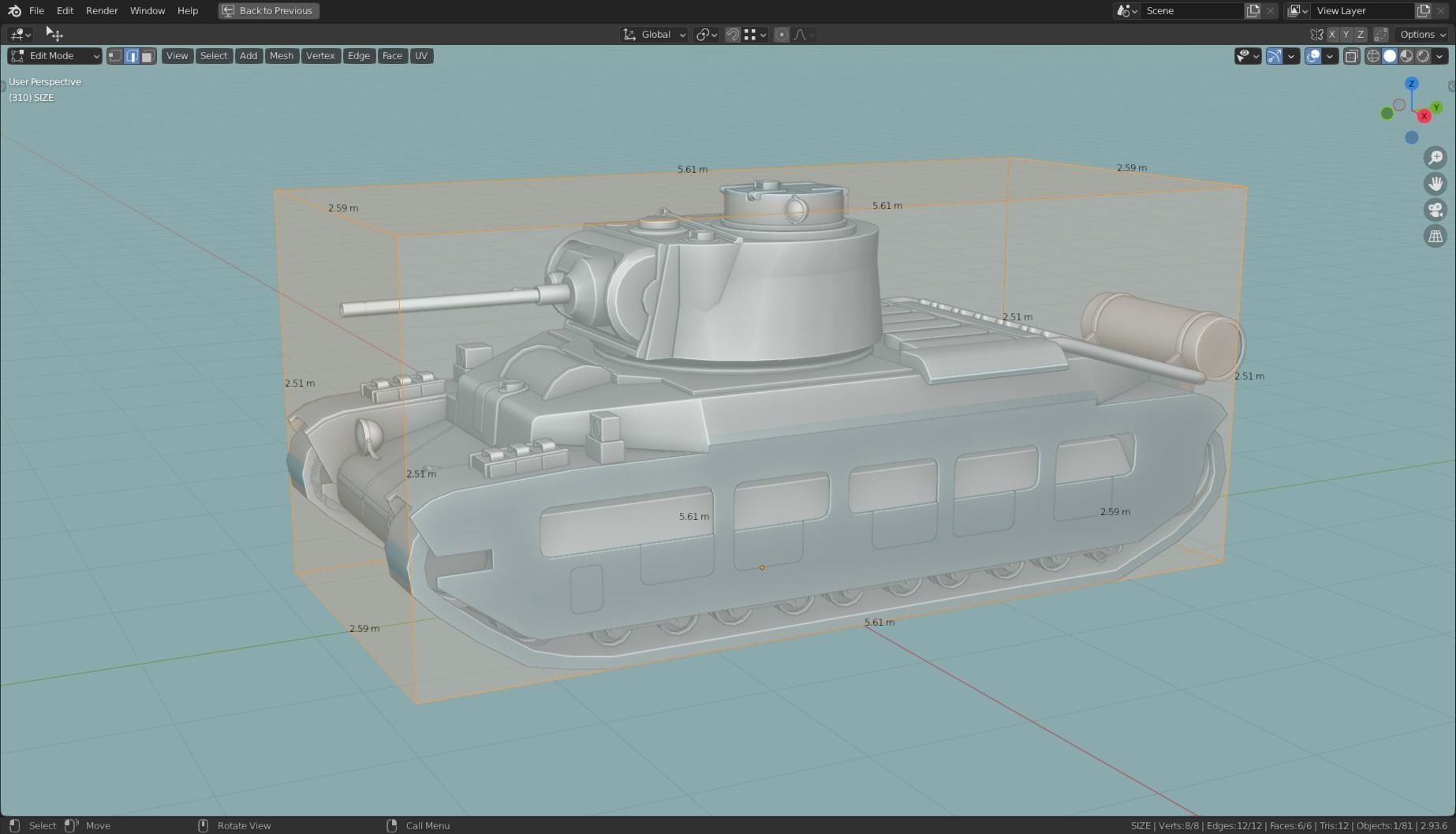 MK II Matilda Tank Base Mesh Low-poly 3D model_9