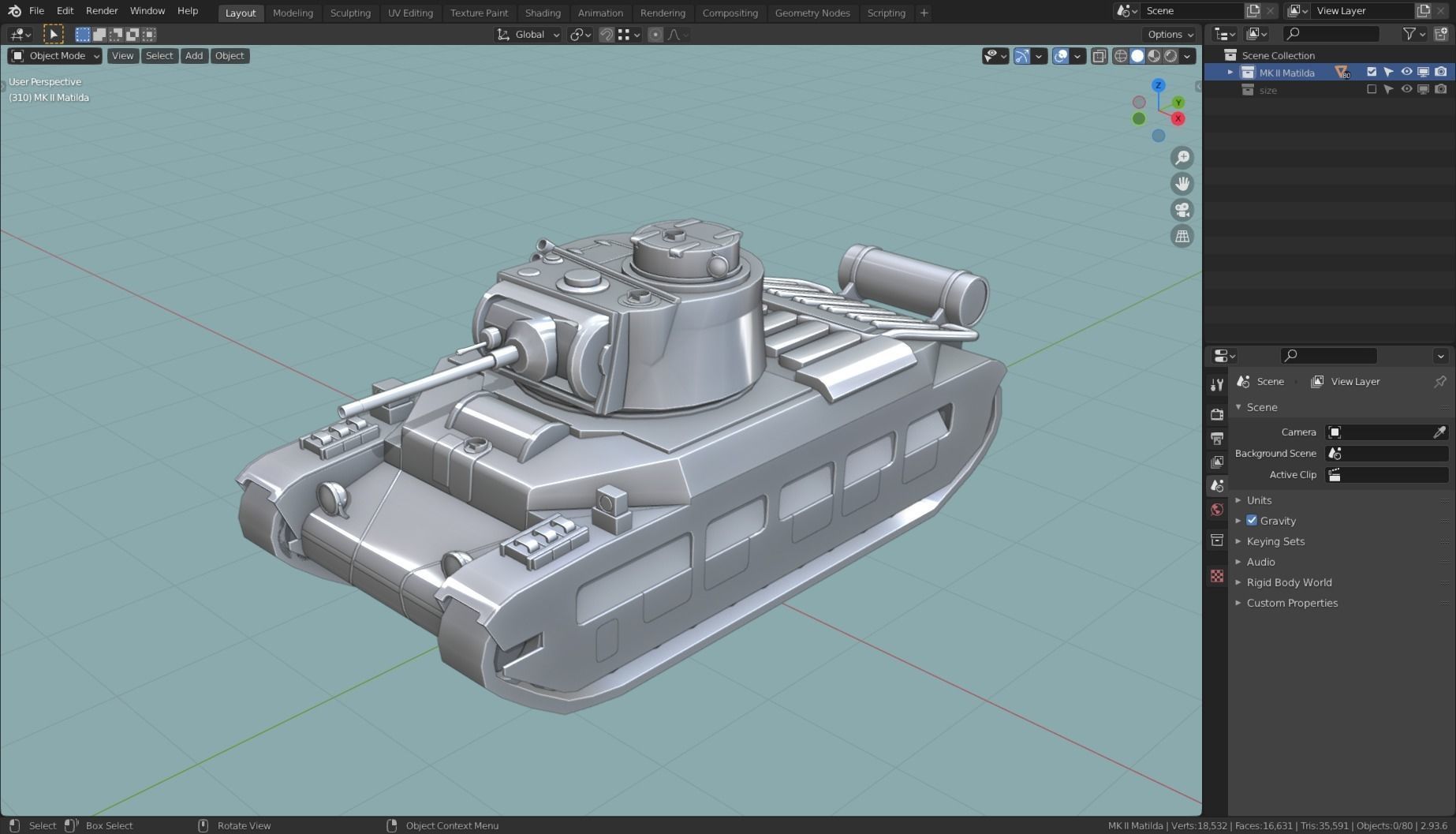MK II Matilda Tank Base Mesh Low-poly 3D model_3