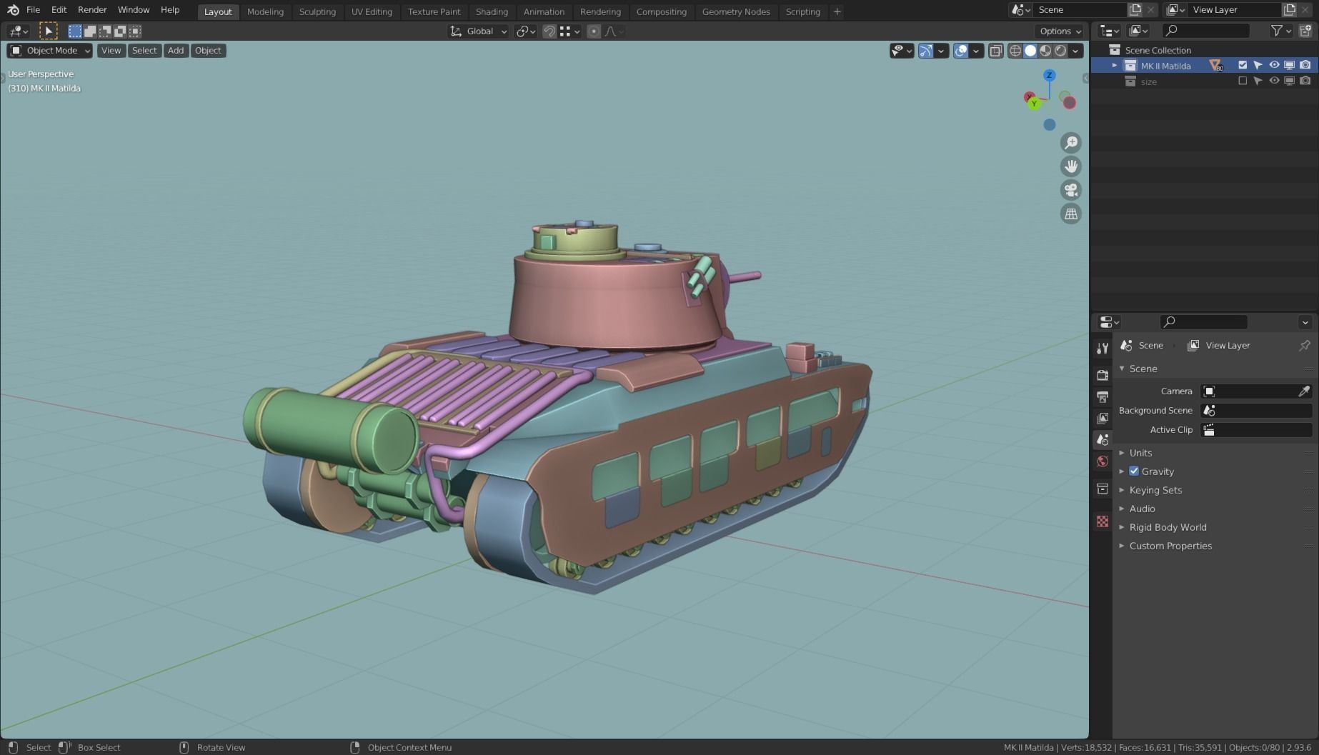 MK II Matilda Tank Base Mesh Low-poly 3D model_1