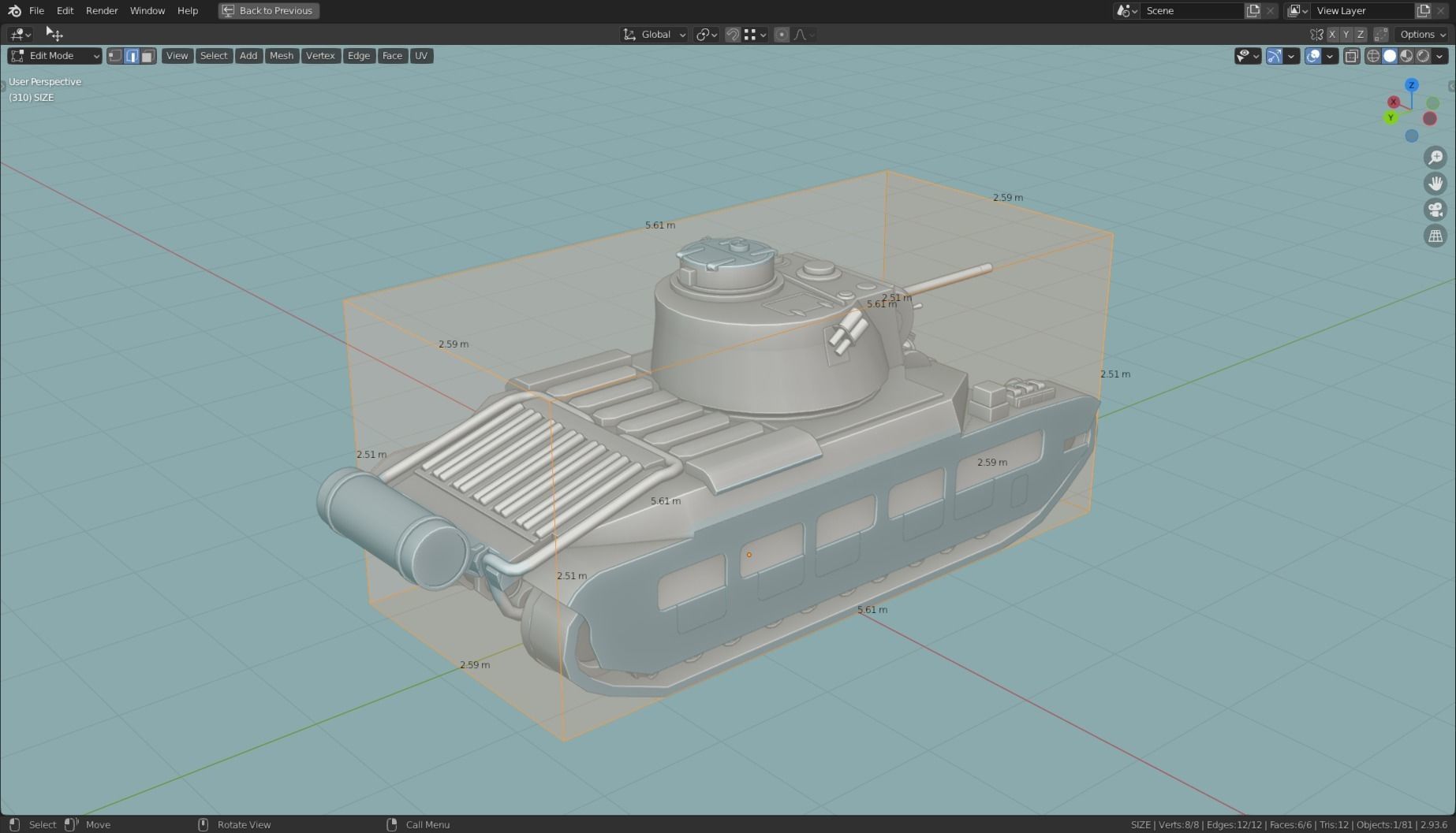 MK II Matilda Tank Base Mesh Low-poly 3D model_11
