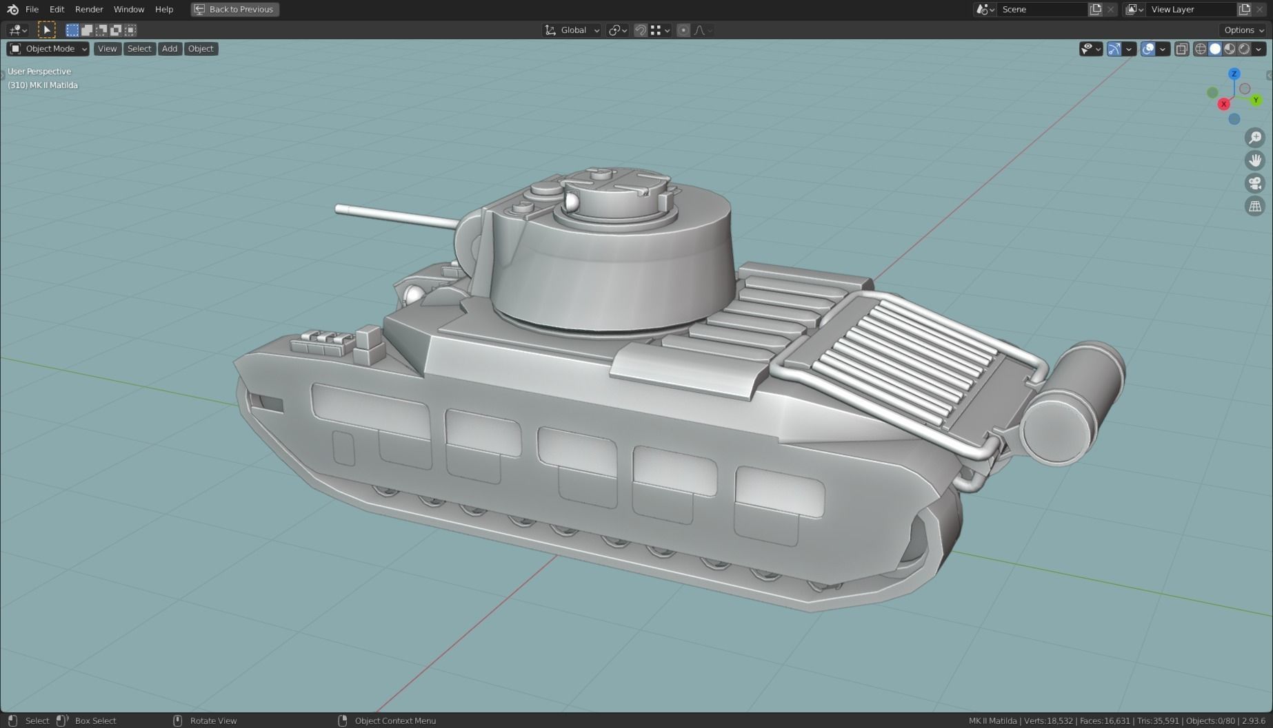 MK II Matilda Tank Base Mesh Low-poly 3D model_13