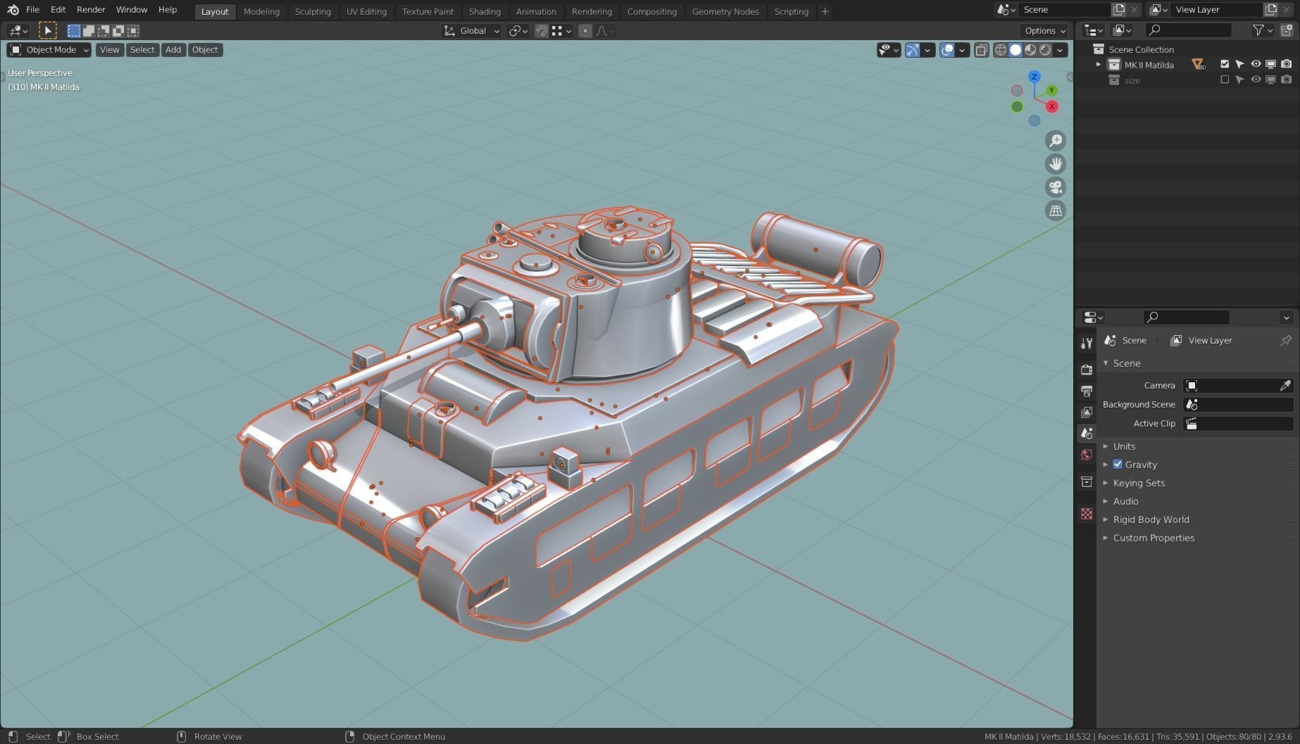 MK II Matilda Tank Base Mesh Low-poly 3D model_8