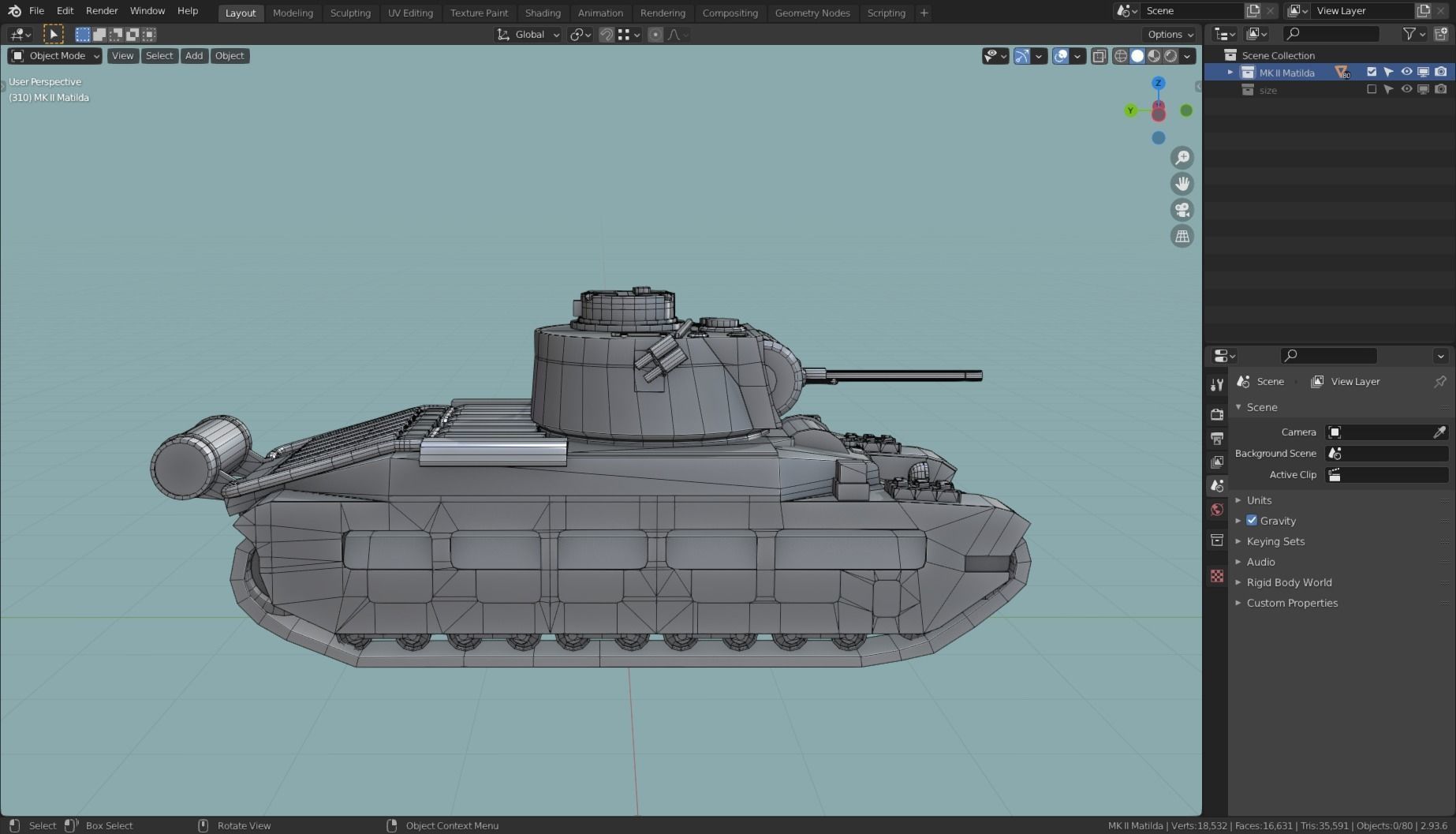 MK II Matilda Tank Base Mesh Low-poly 3D model_6