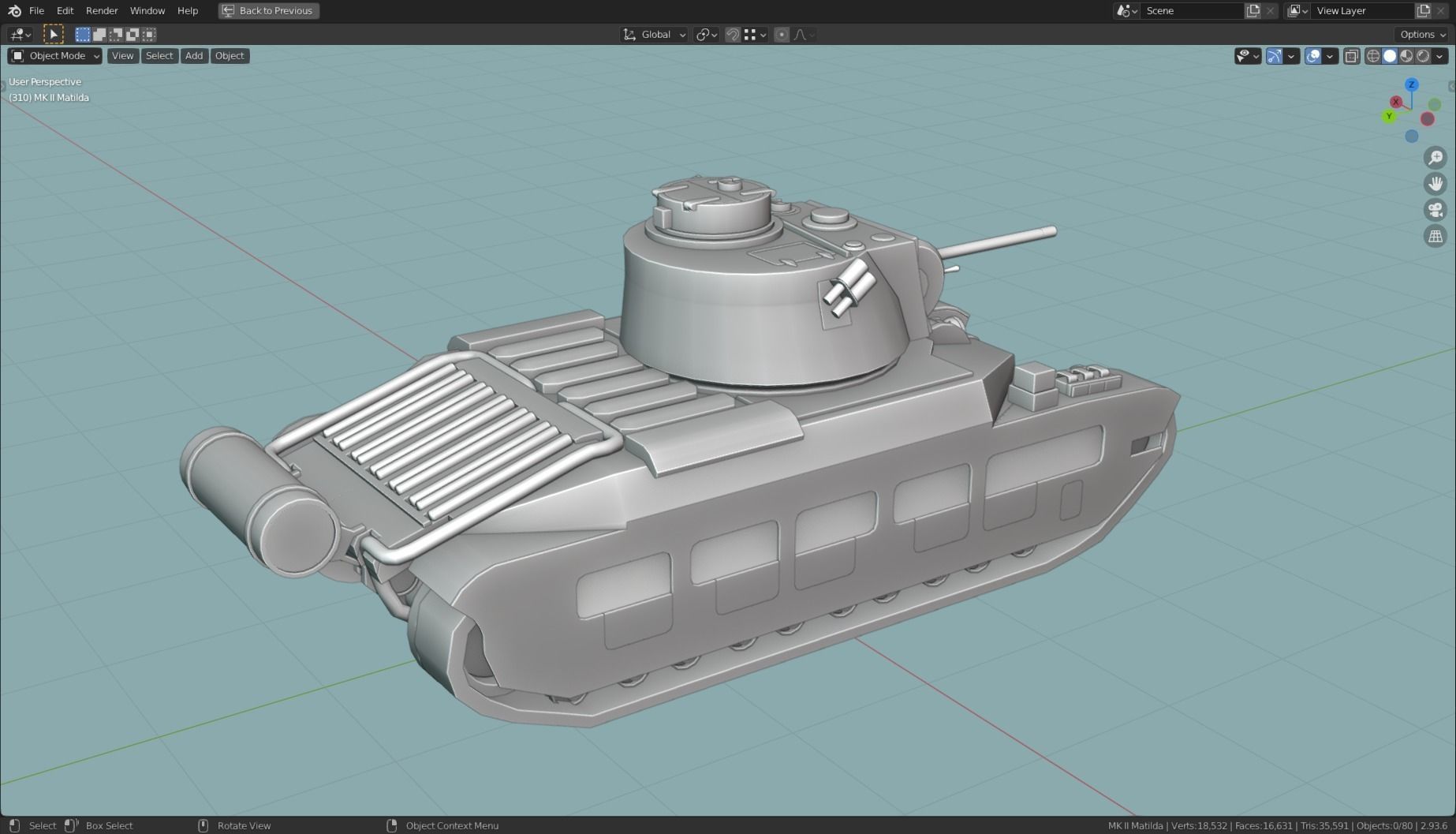 MK II Matilda Tank Base Mesh Low-poly 3D model_14