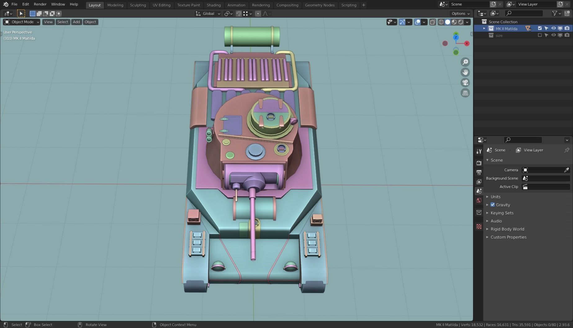 MK II Matilda Tank Base Mesh Low-poly 3D model_17