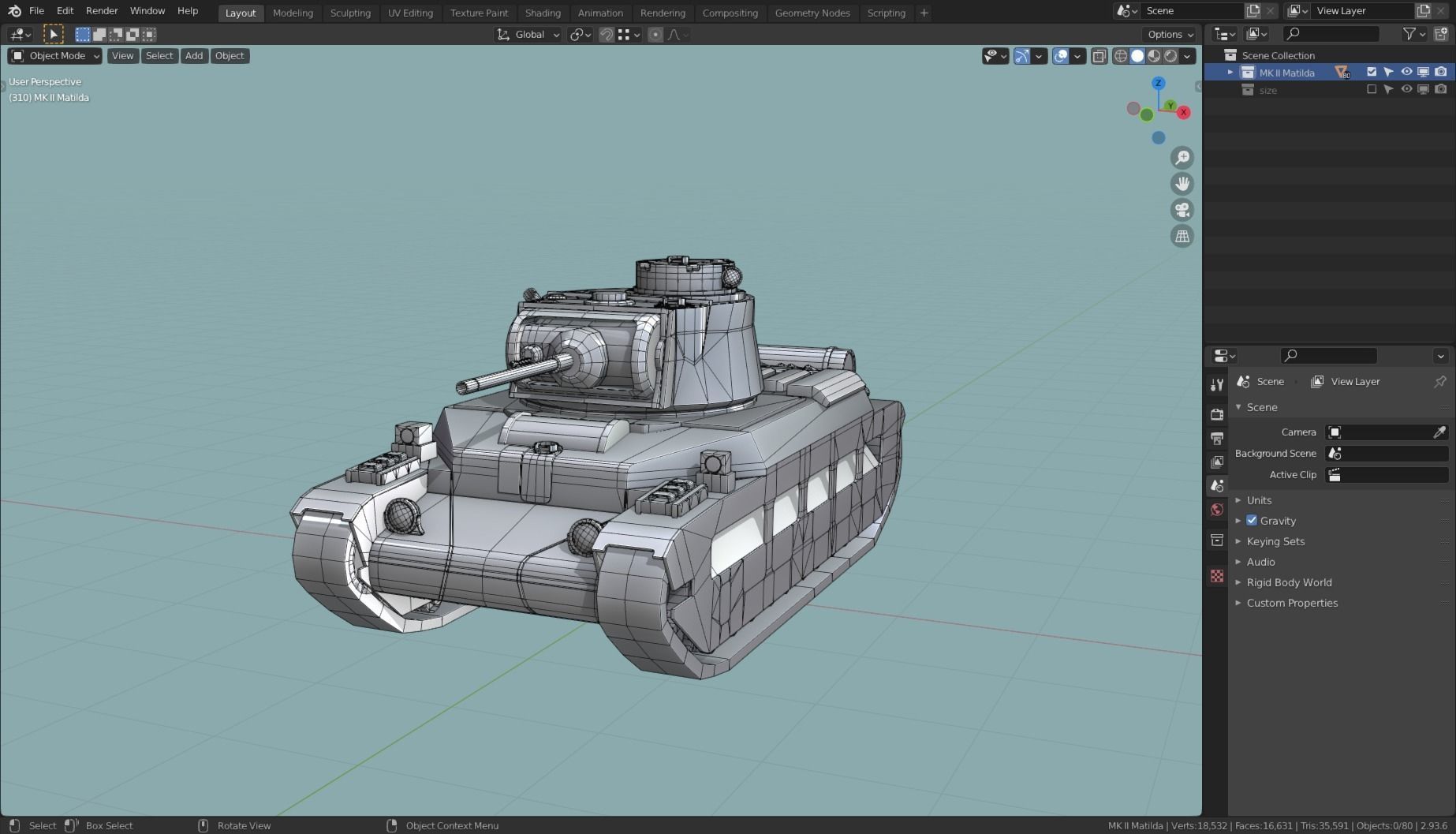 MK II Matilda Tank Base Mesh Low-poly 3D model_7