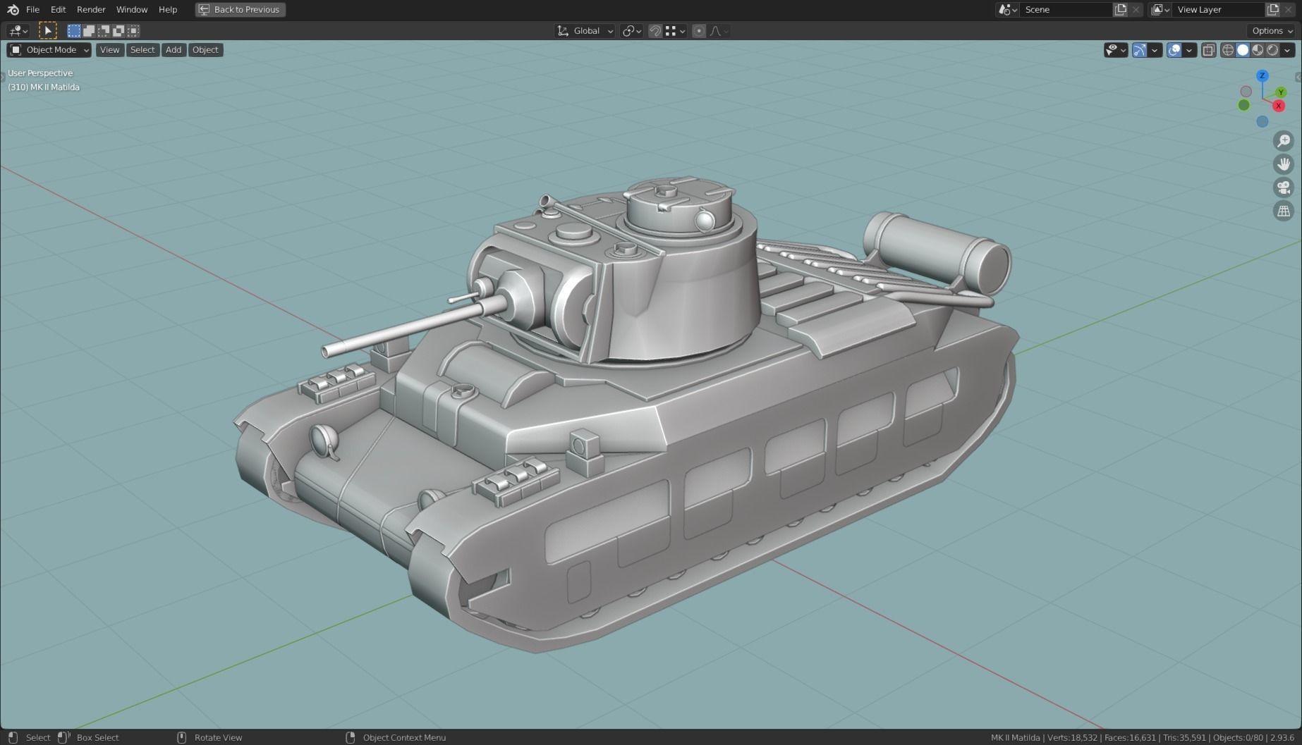 MK II Matilda Tank Base Mesh Low-poly 3D model_12