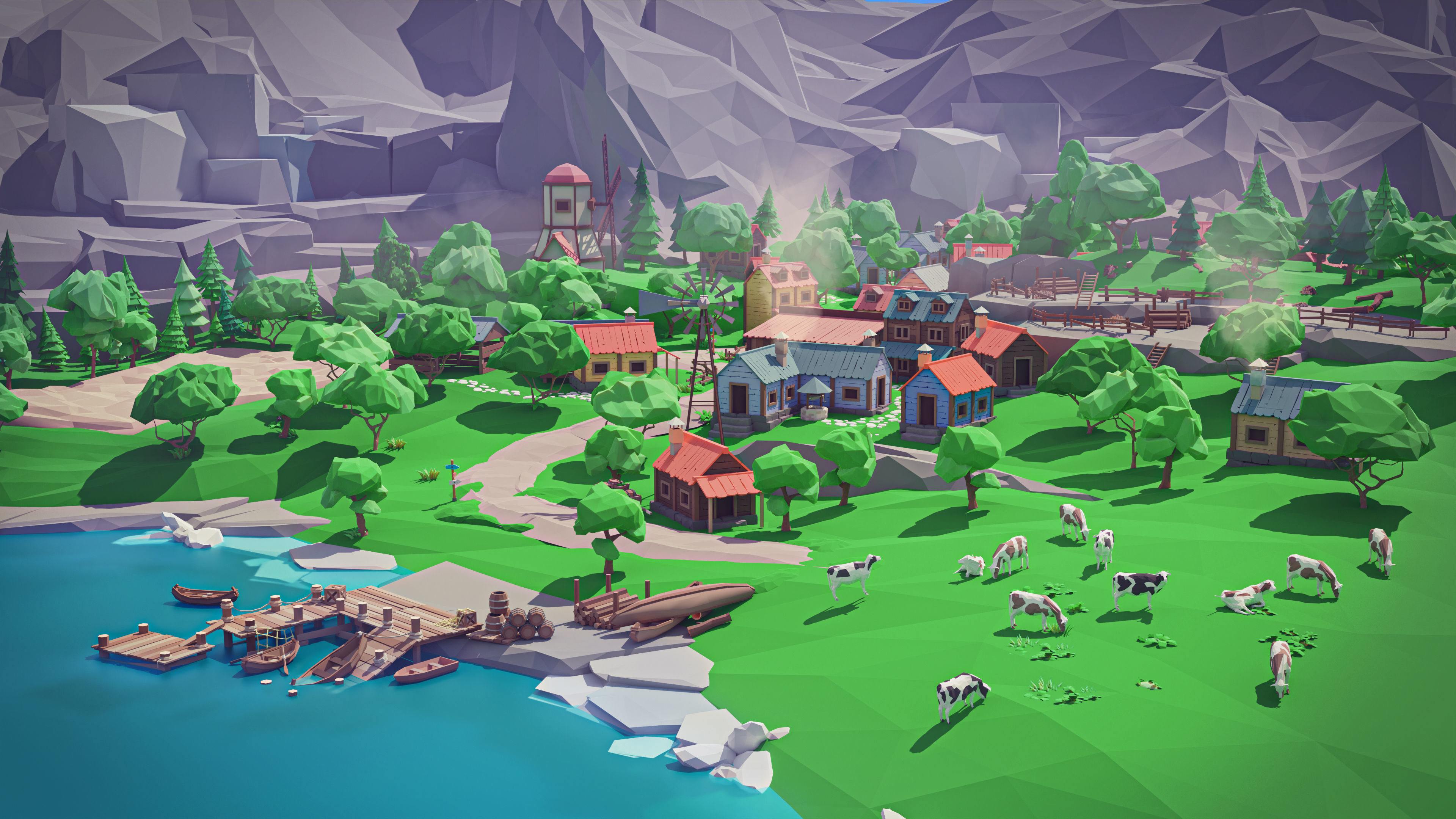 Village Low-poly 3D model_4